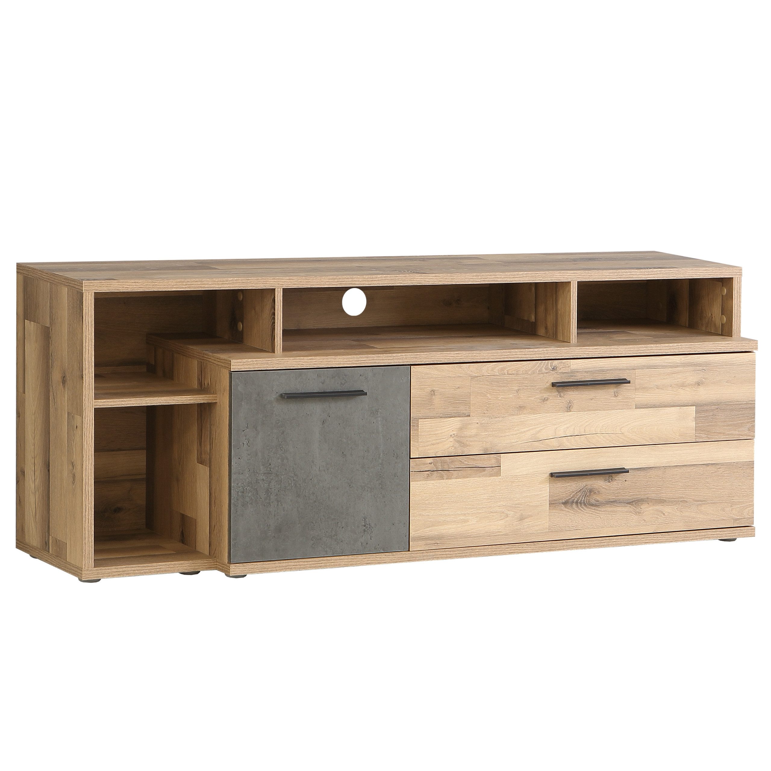 Newroom Lowboard Stabeiche 153 cm, TV Lowboard Stabeiche Modern TV Schrank Fernsehtisch Wohnzimmer