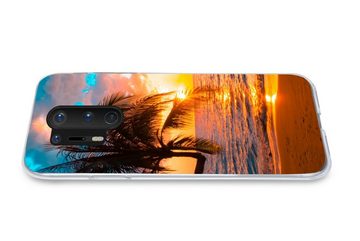 MuchoWow Handyhülle Palme - Sonnenuntergang - Horizont - Strand - Meer - Tropisch, Phone Case, Handyhülle OnePlus 8 Pro, Silikon, Schutzhülle