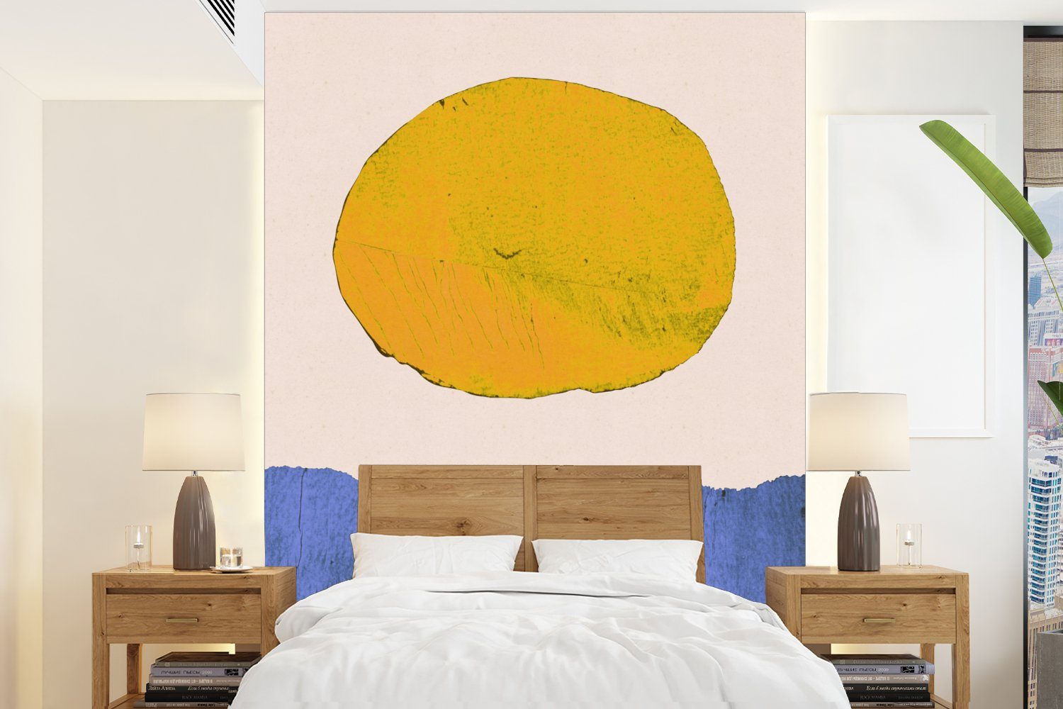 Wohnzimmer, - Fototapete Tapete bedruckt, für Sonne Wasser Matt, Blau MuchoWow Wandtapete (4 Abstrakt, - Montagefertig Vinyl St), Gelb - -