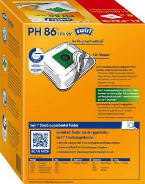Swirl Staubsaugerbeutel Swirl® PH 86/96 EcoPor® XL Vorteilspack, passend für AEG, Philips, 11 St., für Philips
