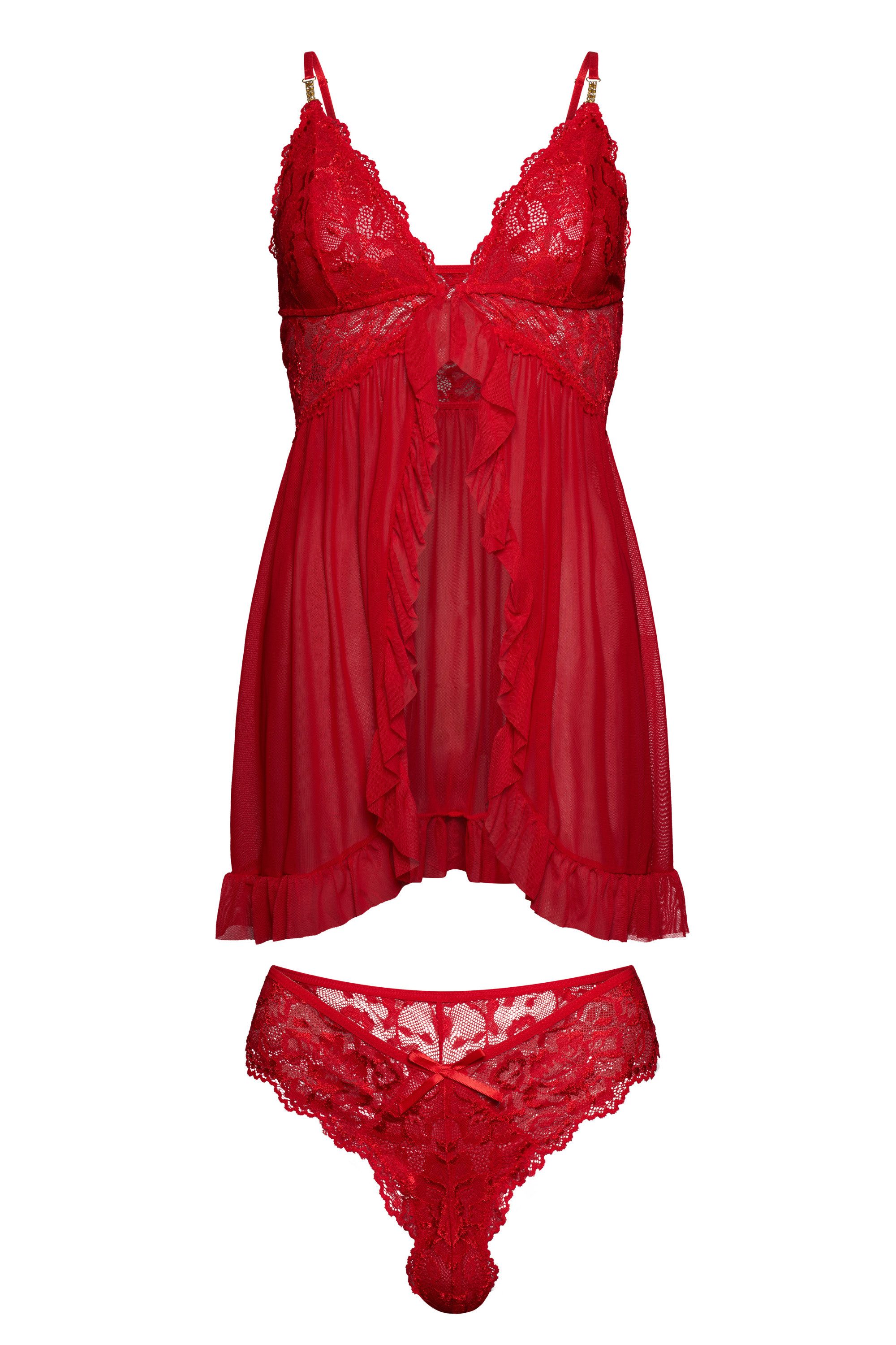 Nachthemd Babydoll Lingerie mit Spitze – elegantes Damen Negligé & Nachtwäsche