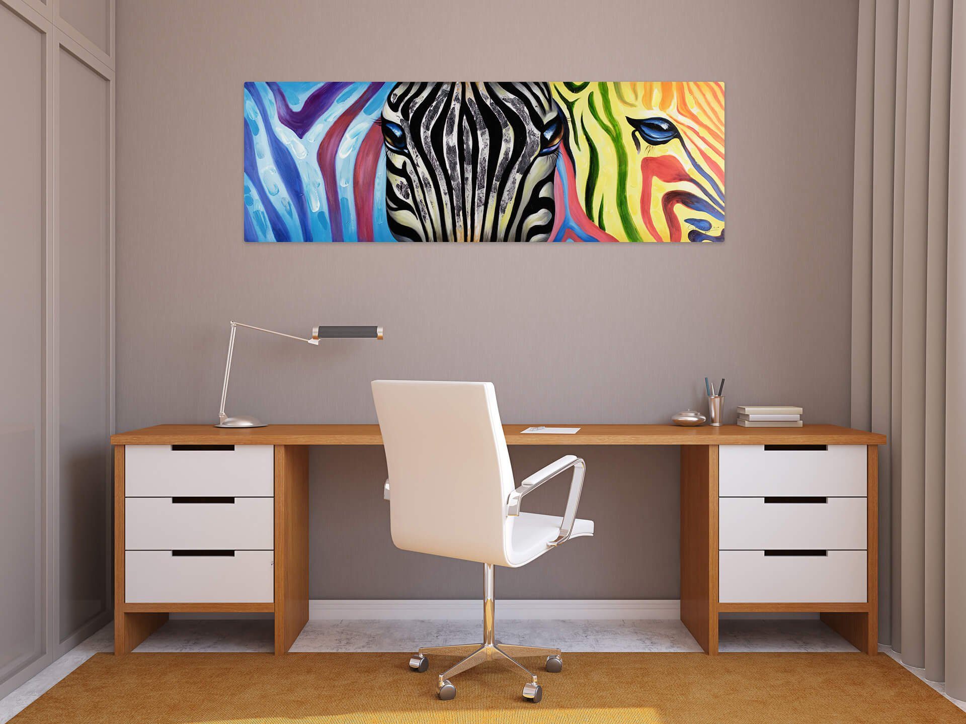 KUNSTLOFT Gemälde Psychedelic Zebra 150x50 cm, Leinwandbild 100% HANDGEMALT Wandbild Wohnzimmer