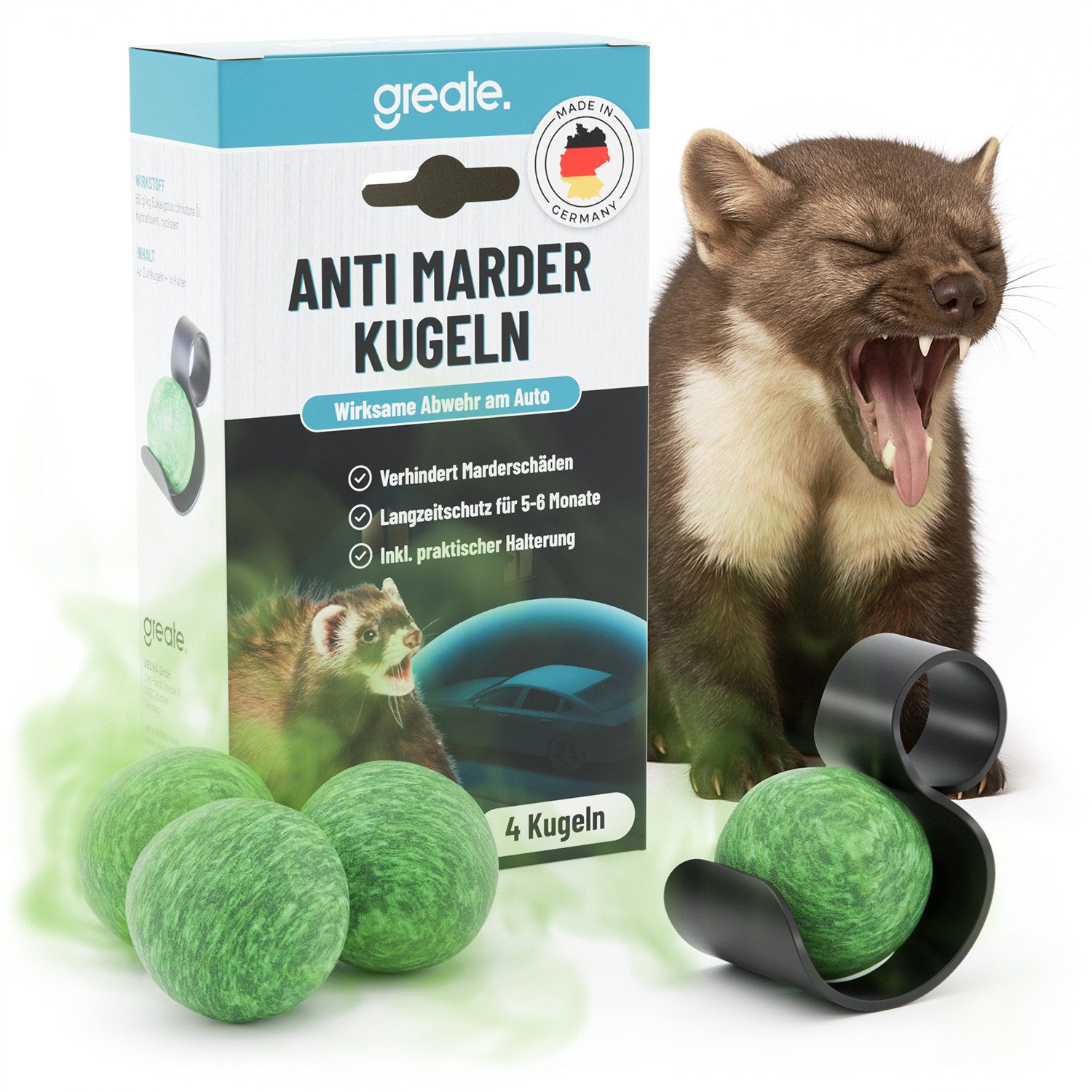 greate. Vergrämungsmittel 4x Marderschreck Duft Kugeln - Langfristige Marderabwehr Auto, 4-St.