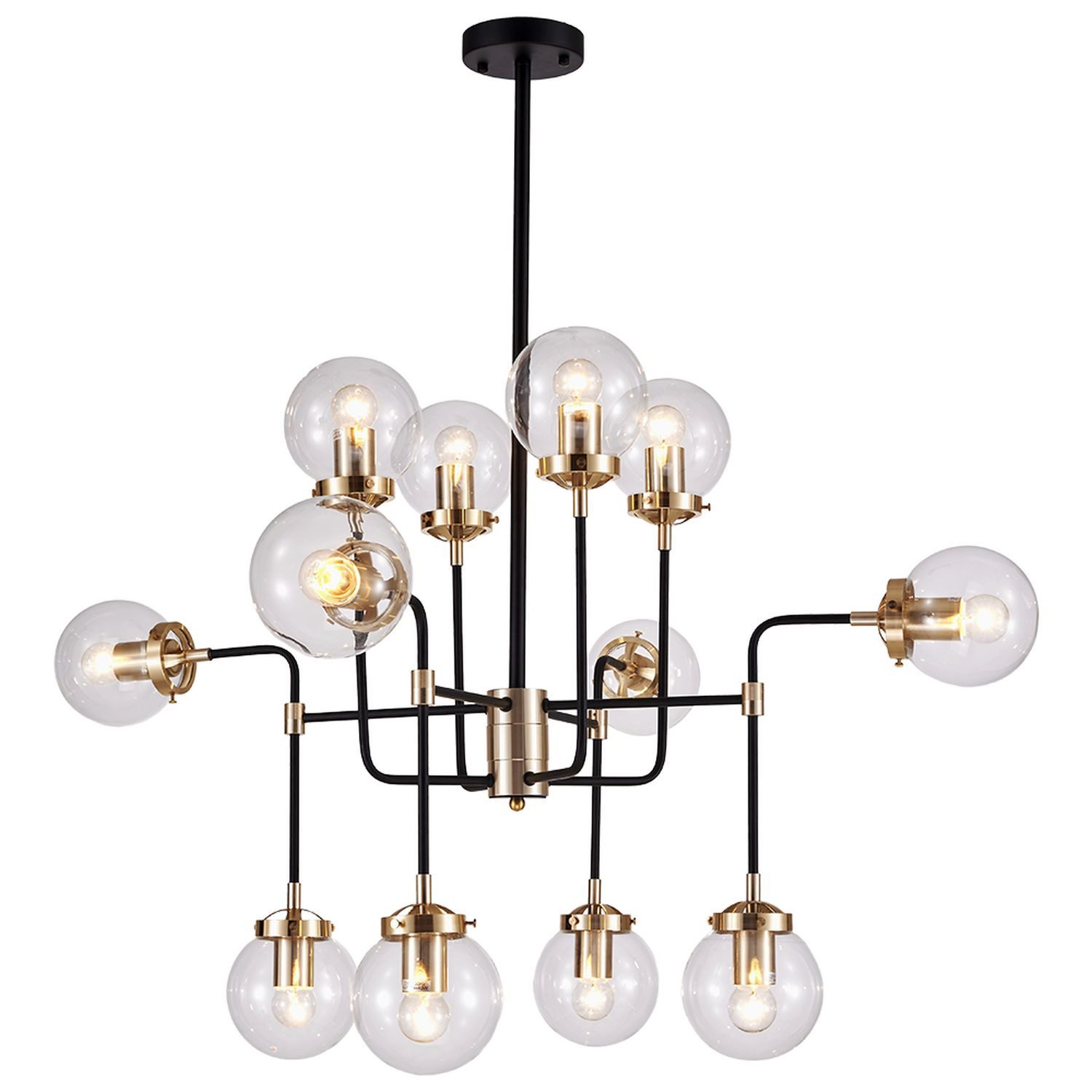 Licht-Erlebnisse Pendelleuchte PARNES, ohne Leuchtmittel, Glas Metall B: 99 cm H: max. 98 cm in Schwarz Messing E27 Kugelschirm
