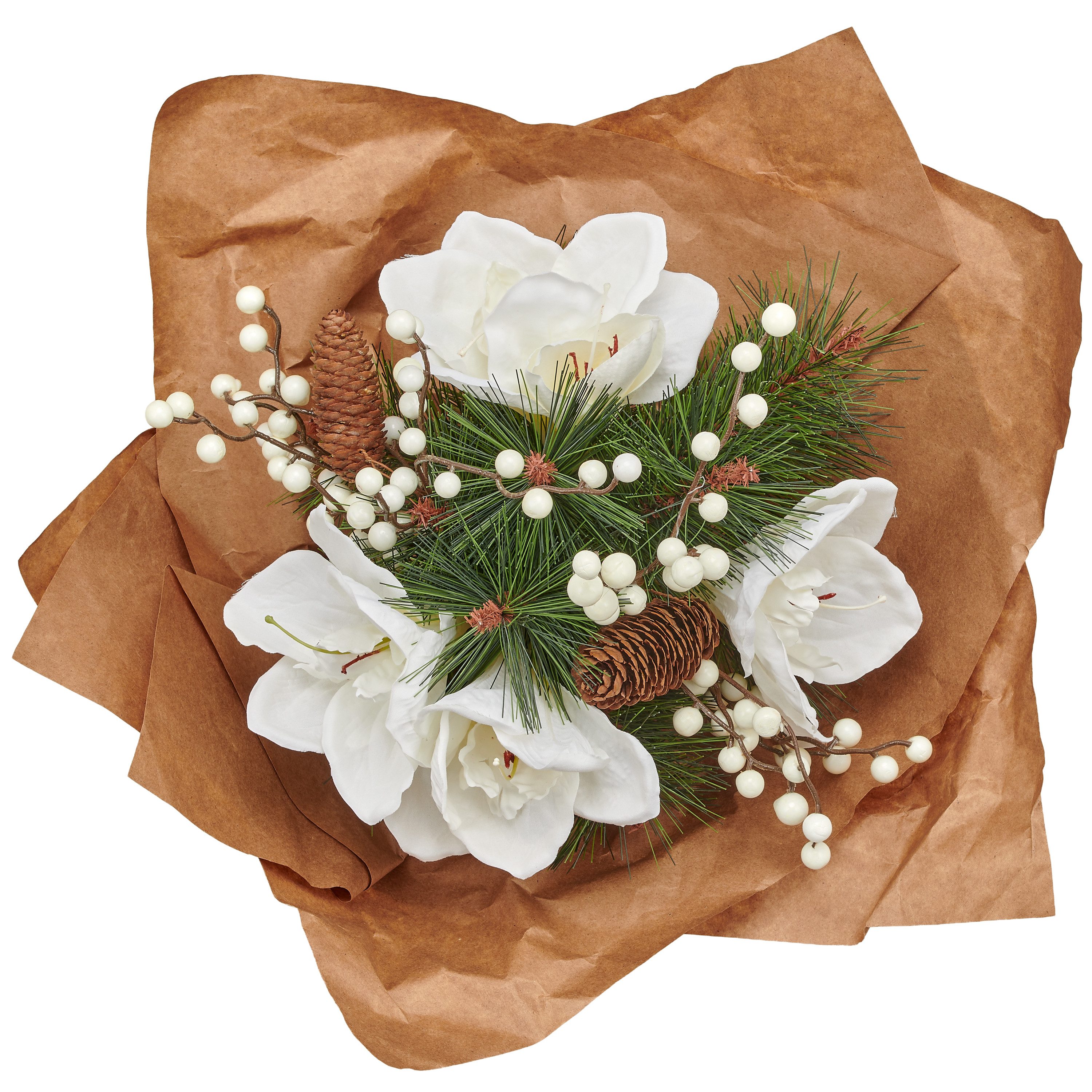 Winterliche Kunstpflanze Strauß mit Amaryllis, OTTO home, Höhe 36 cm, mit Papiermanschette
