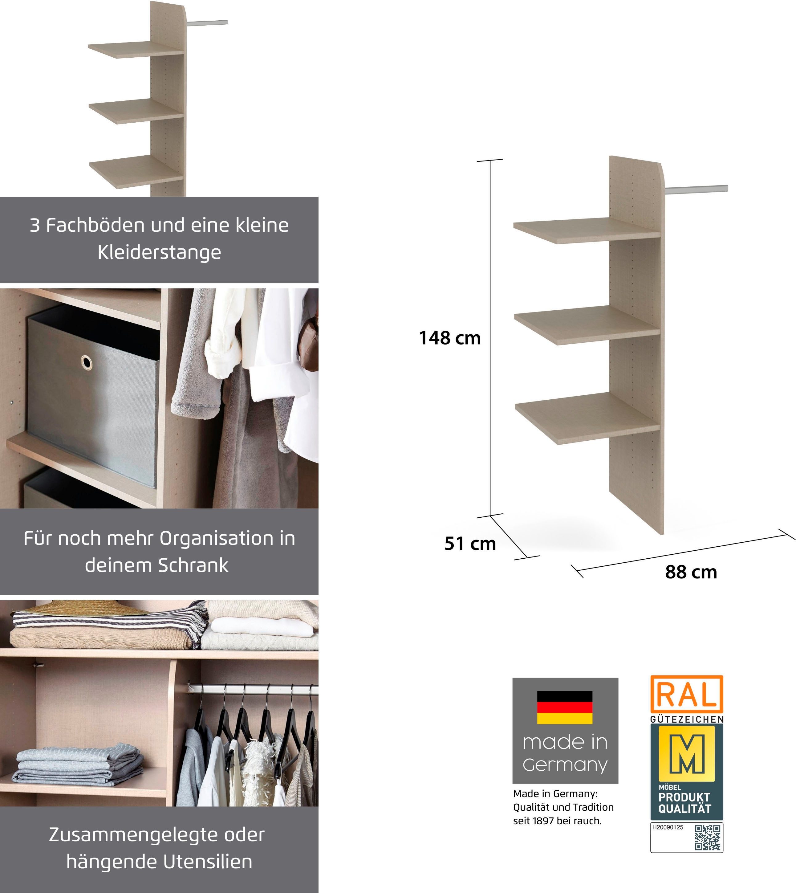 rauch Inneneinteilung Zubehör für Rauch-Schwebetürenschränke ORANGE, Breite 88 cm, Tiefe 51 cm mit 3 Einlegeböden und 1 Kleiderstange