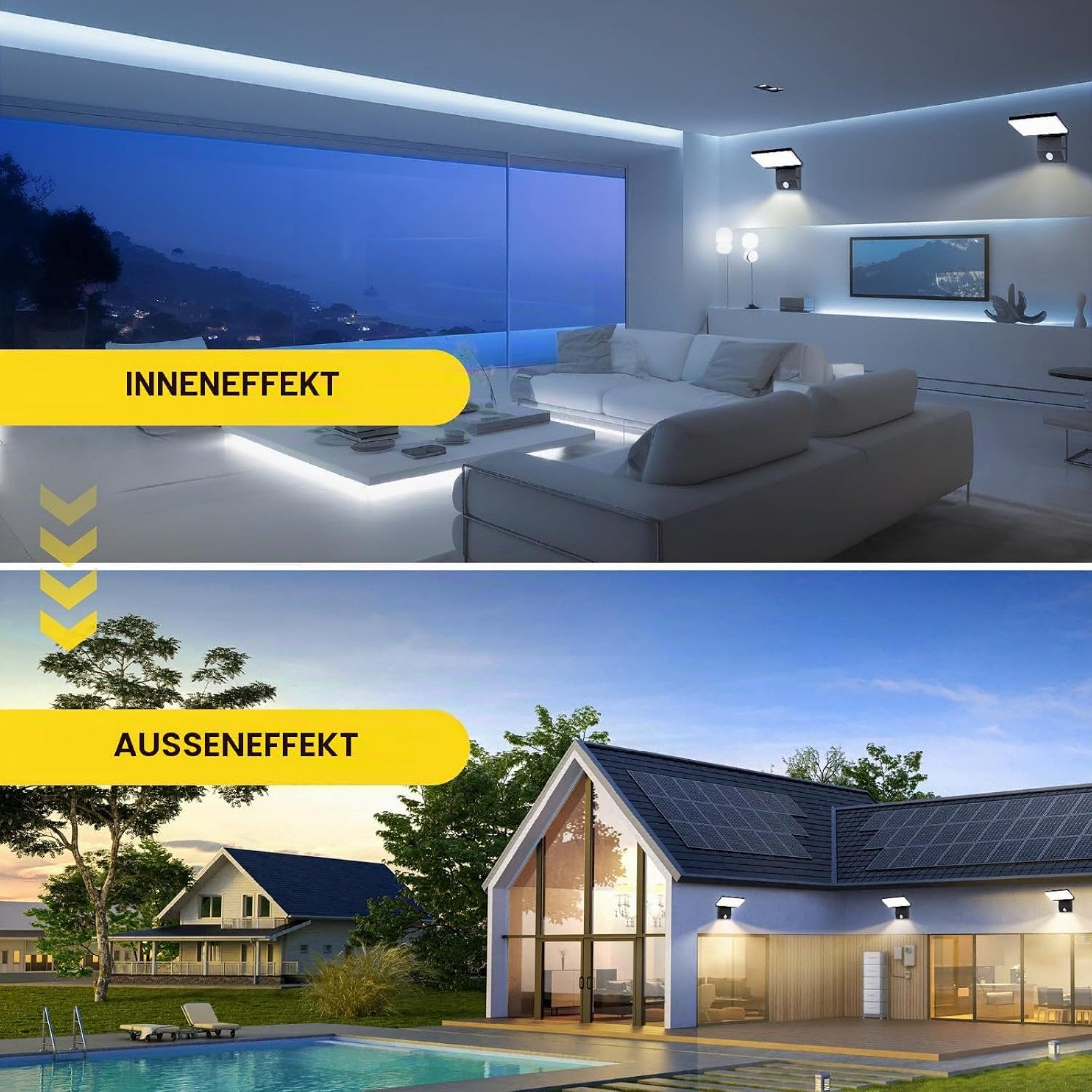 Blossom LED Außen-Wandleuchte LED Wandleuchte Innen außen, Warmweiß aussenlampe mit Bewegungsmelder, schwenkbarem LED-Panel, IP65, Aluminium, für Garten, Terras – Bild 3 von 5