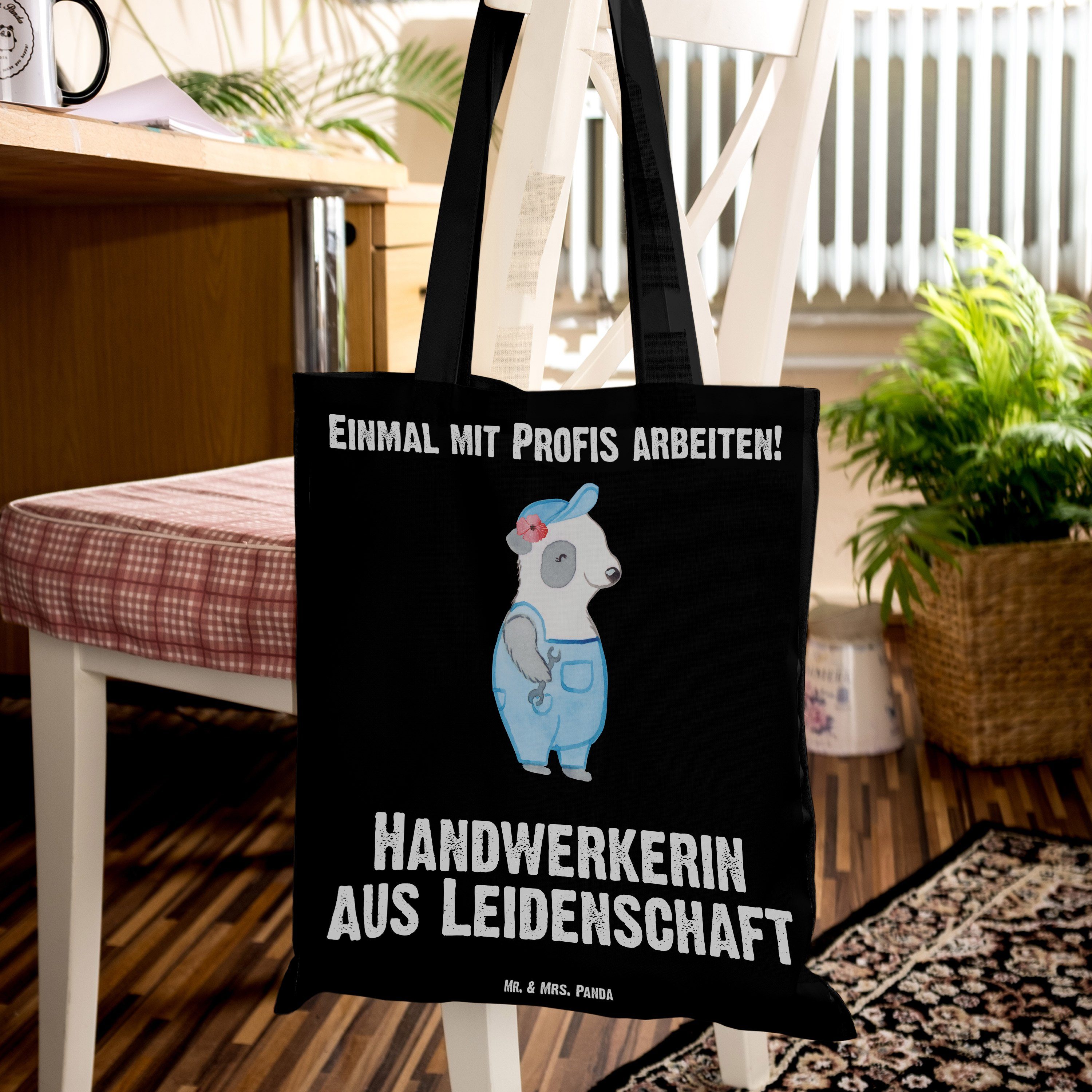 Panda - Leidenschaft Geschenk, (1-tlg) Tragetasche Mrs. & Mr. Werkstatt, aus Jutebe - Schwarz Handwerkerin