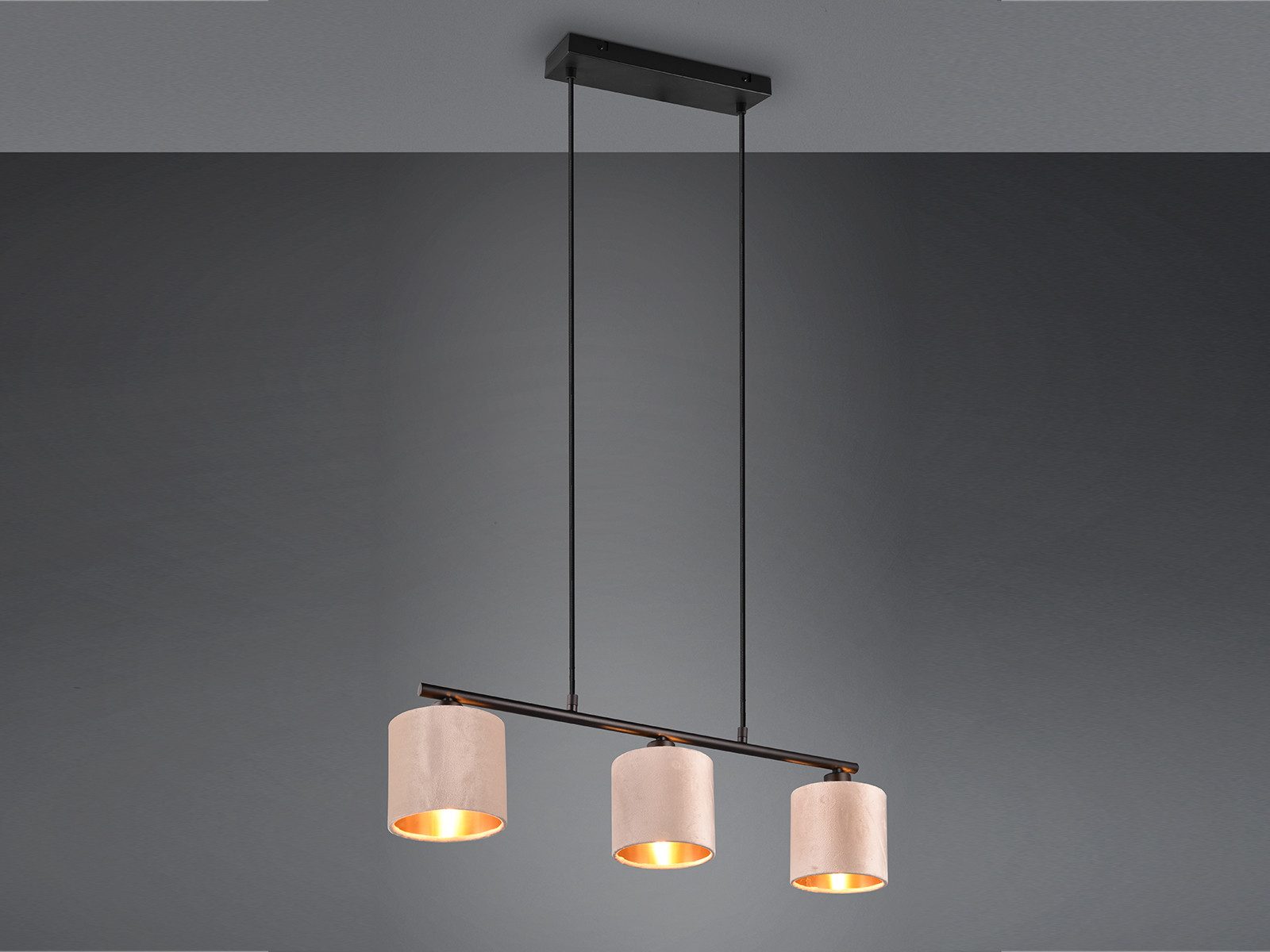 TRIO Leuchten LED Pendelleuchte, Dimmfunktion, LED wechselbar, Warmweiß, dreiflammig Lampenschirm-e Samt Beige über Esstisch hängend, B: 66cm