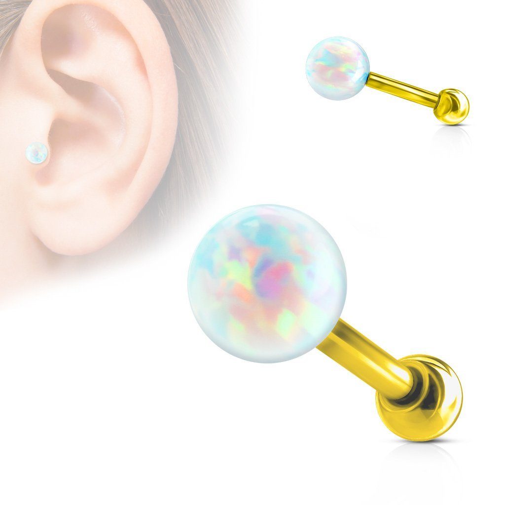Taffstyle Piercing-Set Tragus Helix Ohr Cartilage Stecker mit Opal Kugel, Knorpel Piercing 316 L Chirurgenstahl Stecker Vergoldet mit Opal Kugel