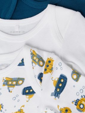 Name It Langarmbody Name It Unisex Baby Bodys im Set aus Bio-Baumwolle (Packung, 1-tlg., 3er-Pack) mit niedlichem Frontprint, mit Druckknöpfen im Schritt, ohne kratzige Halsetiketten