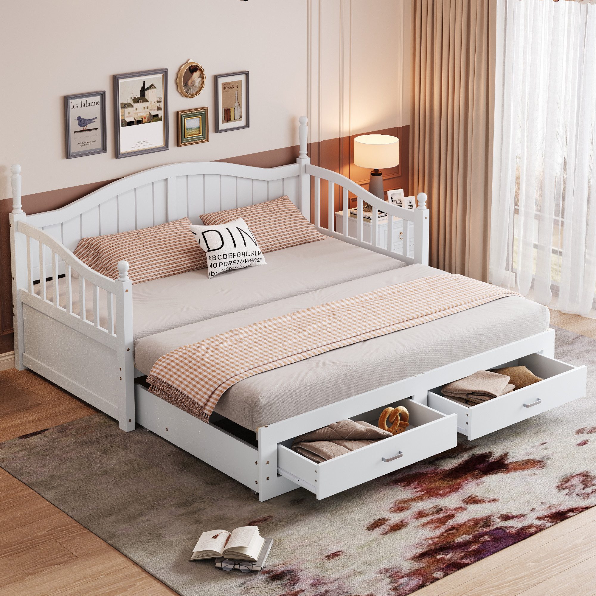 Merax Daybett 90x190/180x190 cm mit Ausziehbett, Kiefer Schlafsofa Tagesbet günstig online kaufen