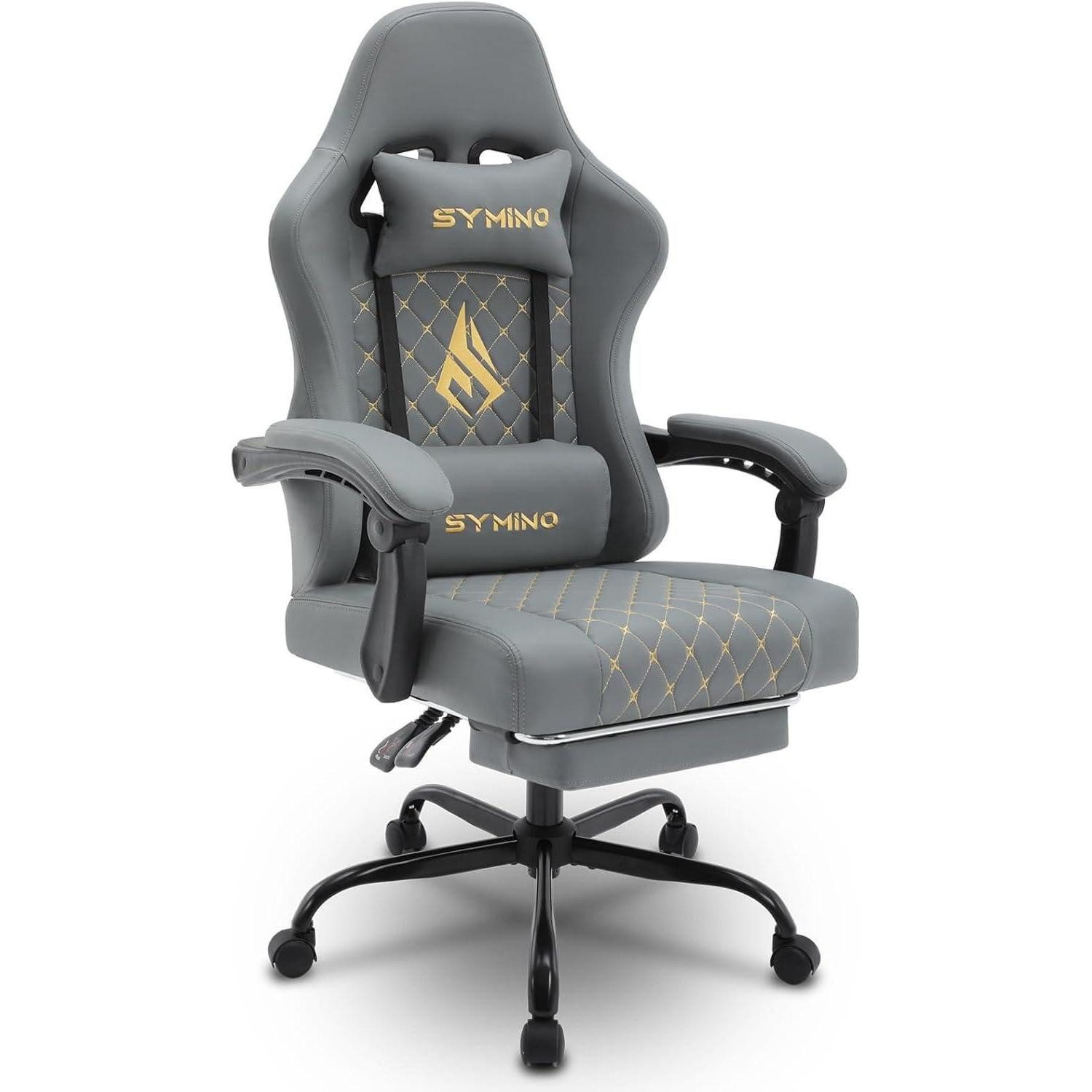 Gaming-Stuhl Gaming Stuhl Racer mit Fußstütze Leder Grau 200KG