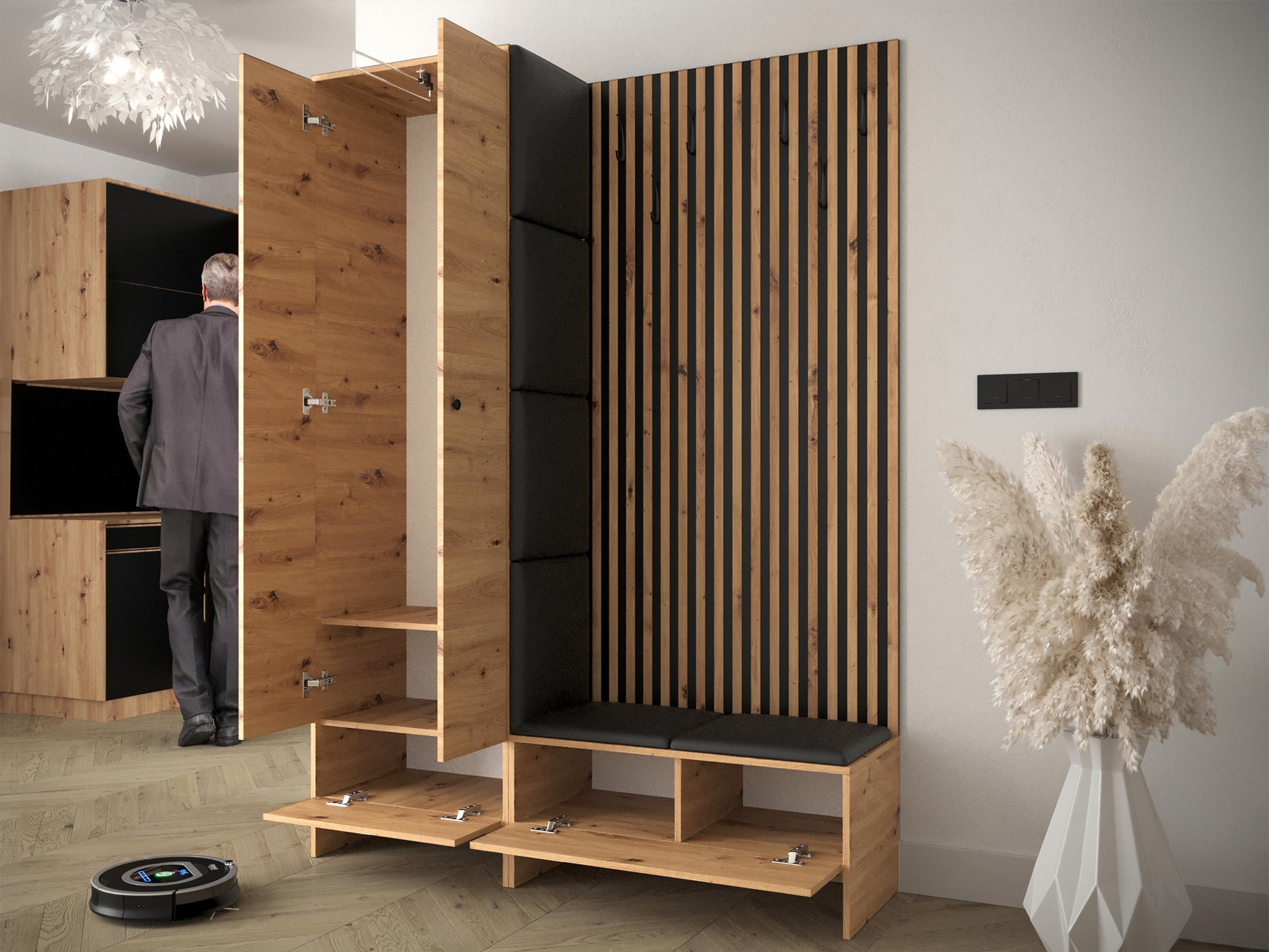 MIRJAN24 Garderoben-Set Balma III, (Komplett-Set, Kleiderschrank, Unterschrank mit Lamellen, 6x Paneel 42x42), Griffe aus Metall