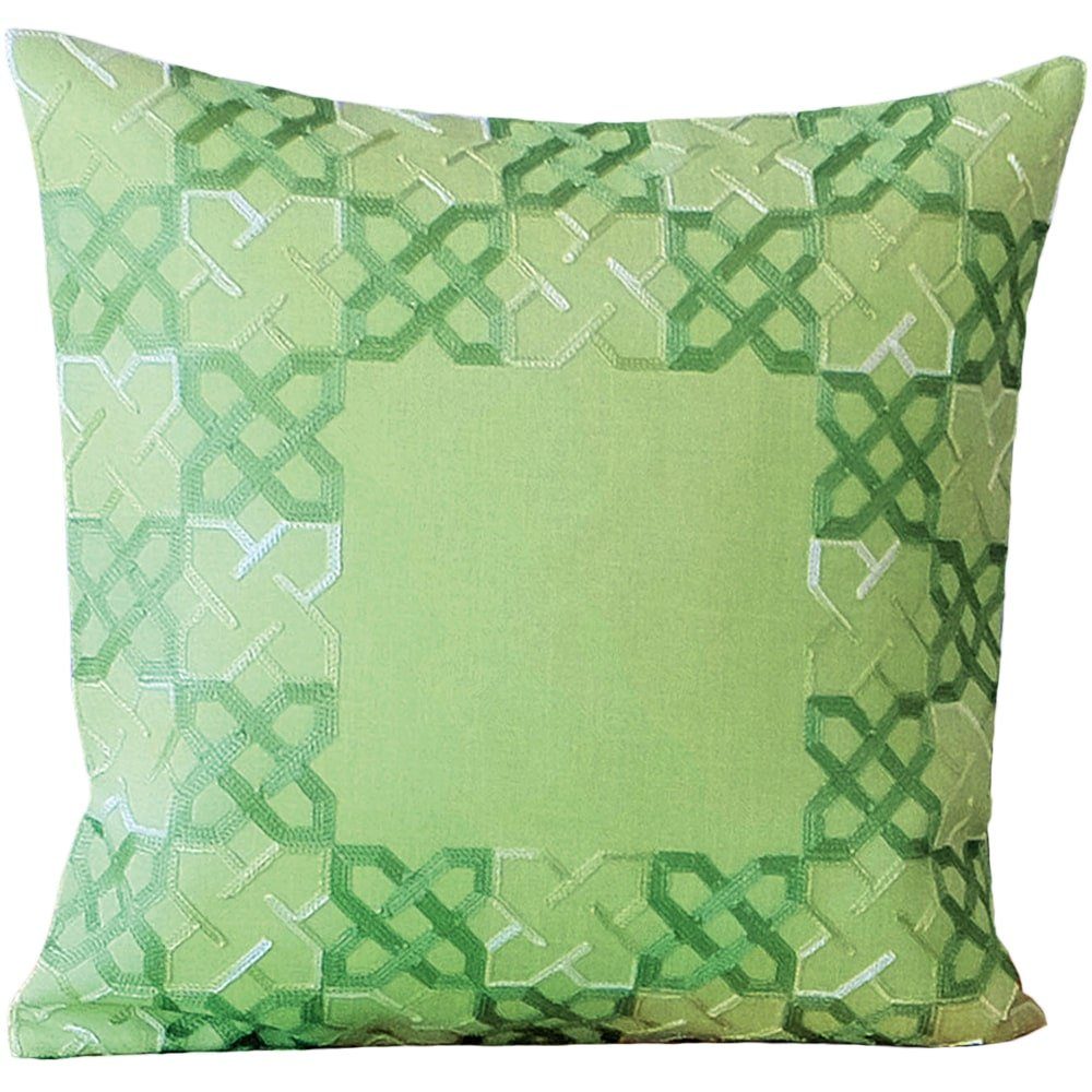 Kissenbezüge Kissenhülle Kurbelstickerei grafisch grün silber 40x40 cm, matches21 HOME & HOBBY (1 Stück)