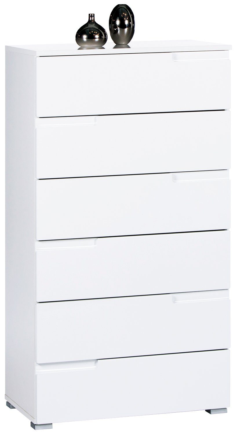 Kommode SPICE, Weiß matt, Weiß Hochglanz, 6 Schubladen, B 65 x H 119 x T 40 cm, Schubladenkommode