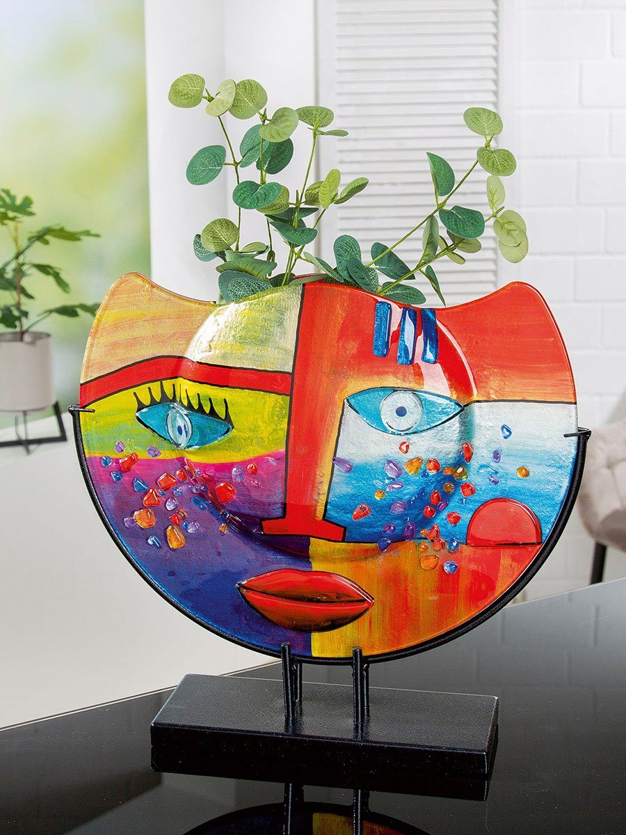 Casablanca by Gilde Tischvase Fashion, Dekovase (1 St), Vase aus Glas, mit schwarzem Metallfuß, Höhe ca. 35 cm