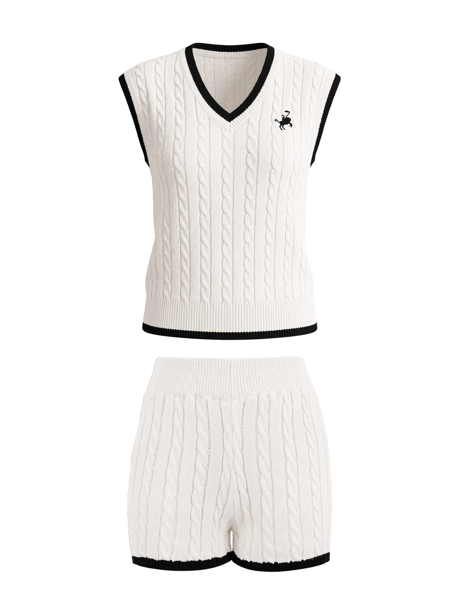 Imily Bela Hausanzug Damen Lässiges Strickwaren-Set (Set, 2 tlg., Ärmellose Weste mit V-Ausschnitt + Shorts) V-Ausschnitt