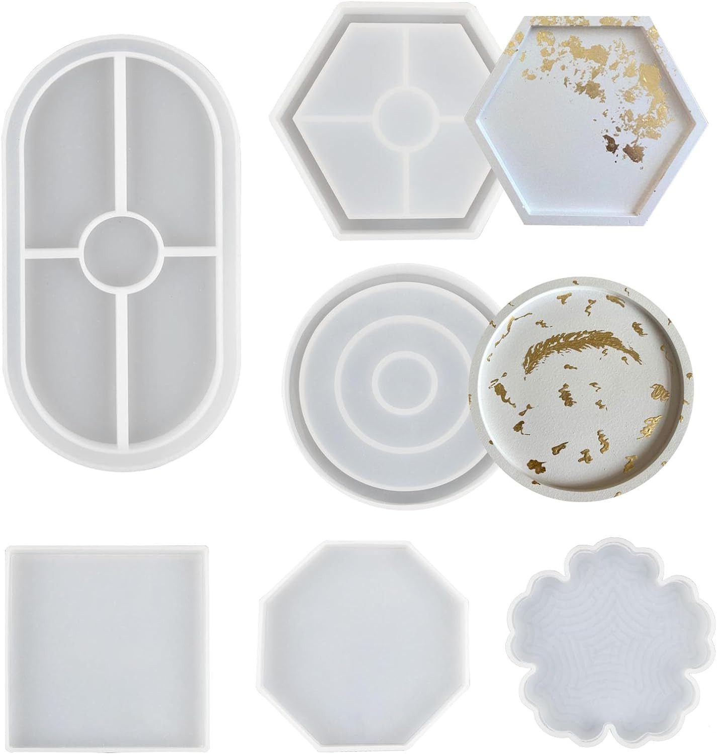 Coonoor Modellierwerkzeug Tablett Untersetzer,DIY Untersetzer Silikonform Kerzenhalter, (6 St)