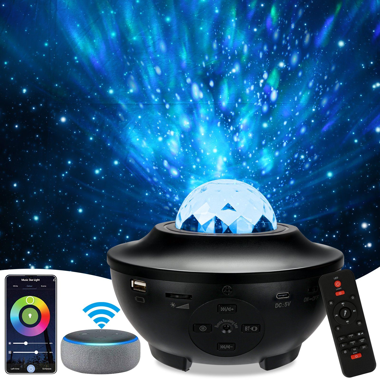 Clanmacy LED Deckenleuchte 24W Deckenlampe mit Bluetooth Lautsprecher,  Musik Lampe, RGB Farbwechsel, dimmbar mit Fernbedienung & APP Steuerung,  Sternenlicht Ø 40cm, Bluetooth Lautsprecher, Warmweiß