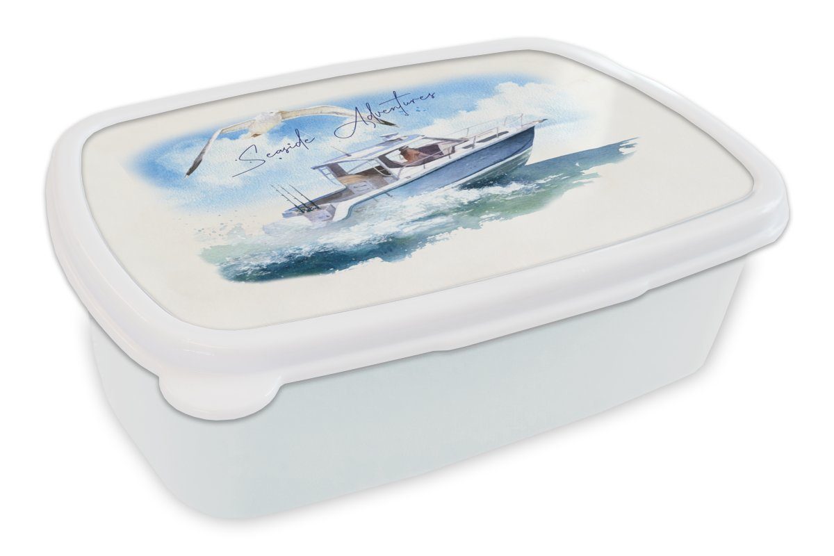 MuchoWow Lunchbox Boot - Vogel - Aquarell, Kunststoff, (2-tlg), Brotbox für Kinder und Erwachsene, Brotdose, für Jungs und Mädchen weiß