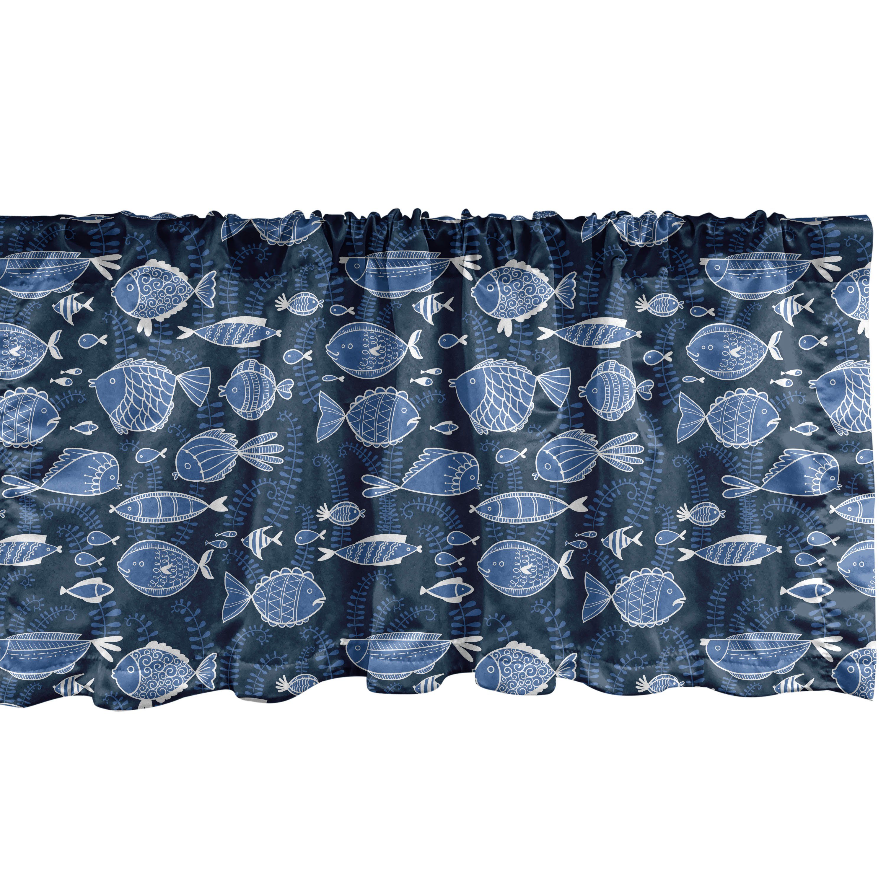 Scheibengardine Vorhang Volant für Küche Schlafzimmer Dekor mit Stangentasche, Abakuhaus, Microfaser, Ozean Tropic Fisch Moss Leaves