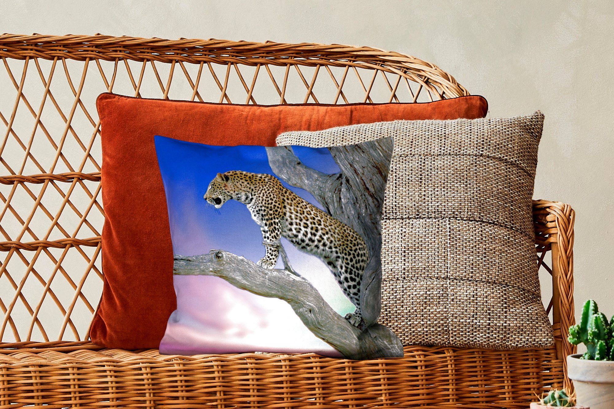 MuchoWow Dekokissen Leopard - Deko, Schlafzimmer, für Sofakissen Baum mit Zierkissen - Wohzimmer, Zweig, Füllung