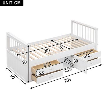 HAUSS SPLOE Holzbett 90x200cm mit 4 Schubladen und Stauschrank, Weiß