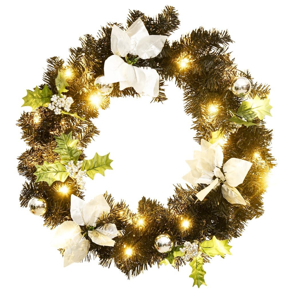 vidaXL Girlanden Weihnachtskranz mit LED Schwarz 60 cm PVC (1-tlg)