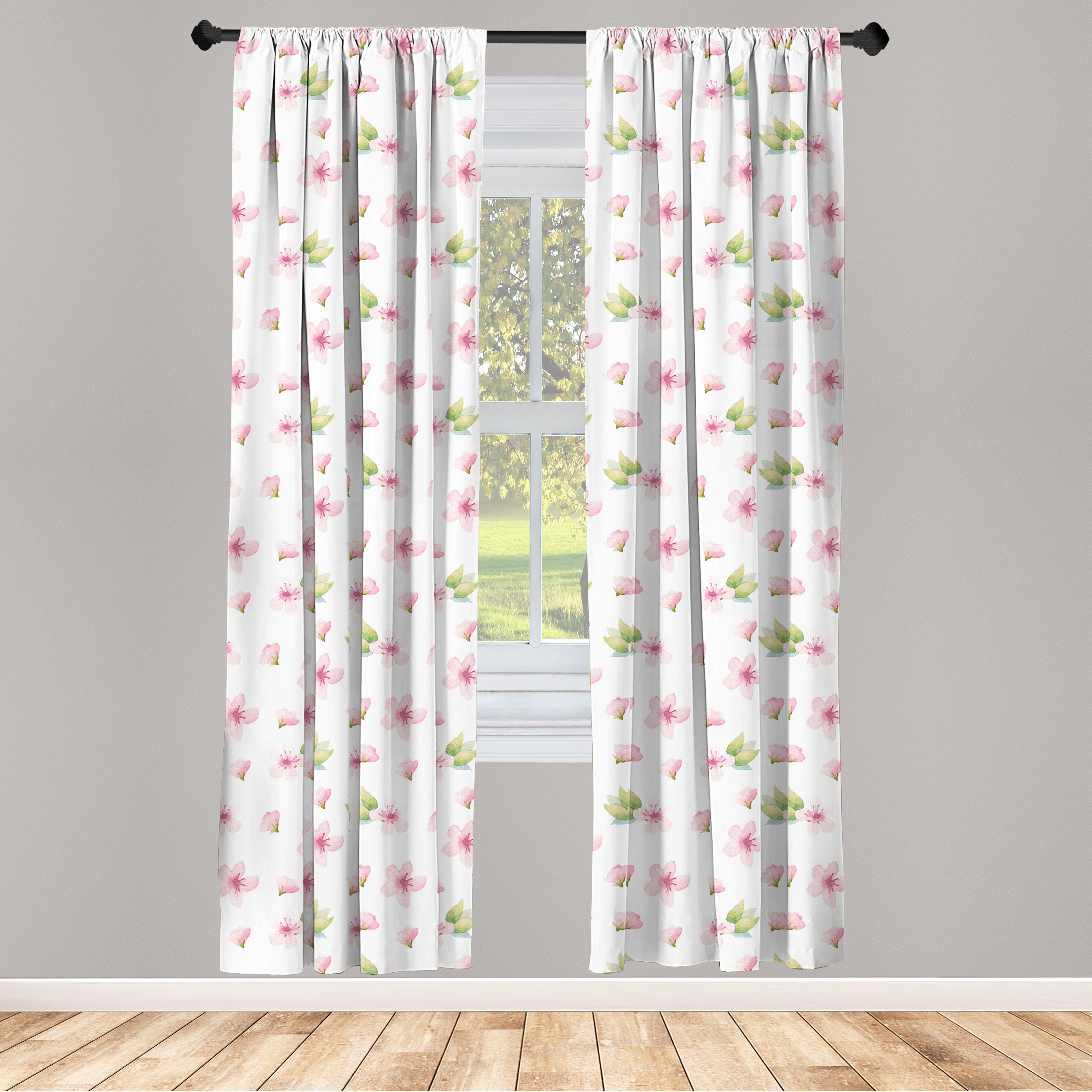 Gardine Vorhang für Wohnzimmer Schlafzimmer Dekor, Abakuhaus, Microfaser, Kirschblüte zarte Frühlings