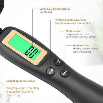 HYTIREBY Löffelwaage Löffelwaage digital 0.1 g Genauigkeit Abnehmbaren Messlöffeln, (1-tlg), 500g Messlöffel,mit LCD Display,Tara-Funktion