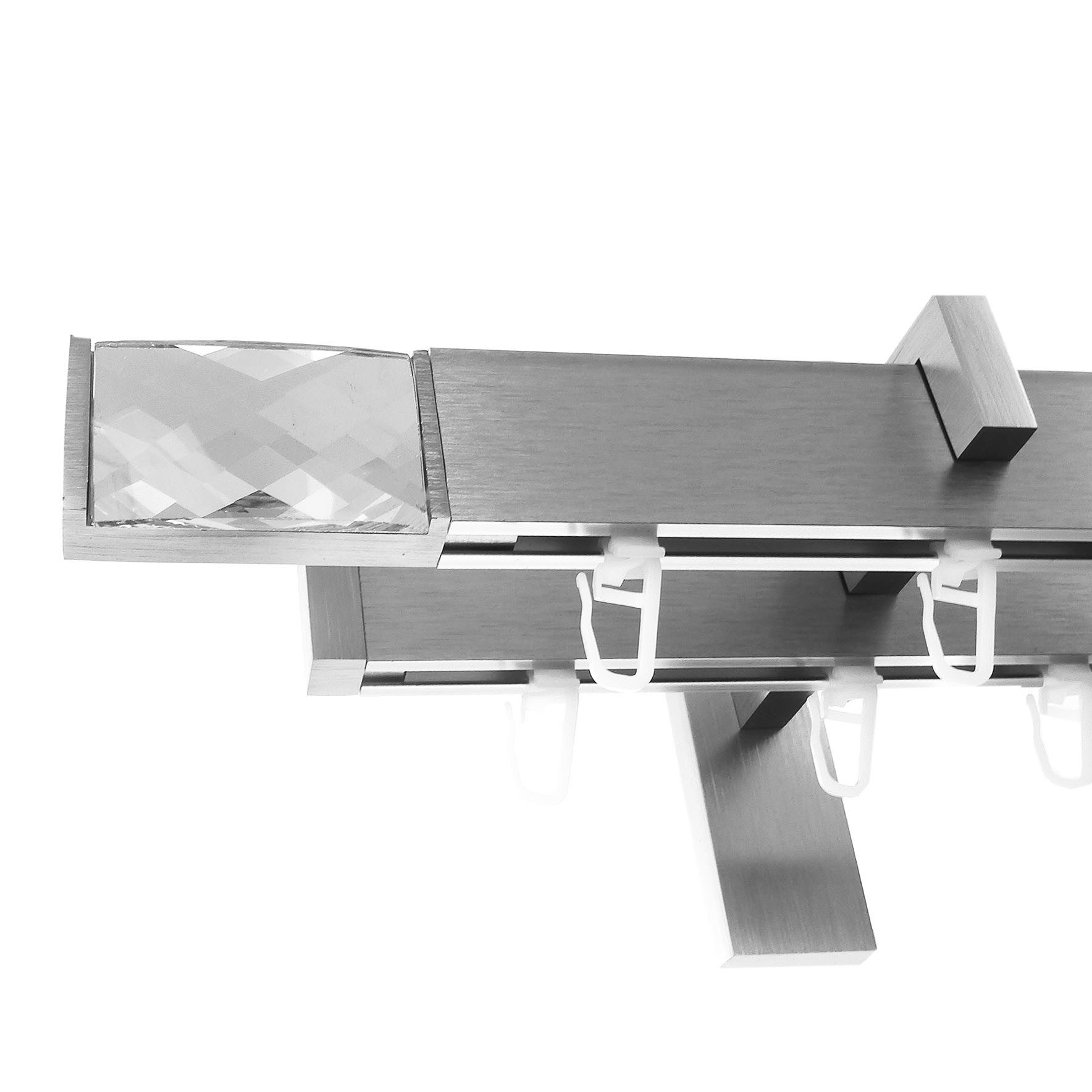 BASIT Gardinenstange eckig Innenlauf Edelstahloptik 30x14 mm mit Wandträgern 240 cm E95, Ø 30 mm, 2-läufig, verschraubt, Aluminium, H95 240 cm E95 Kirstall