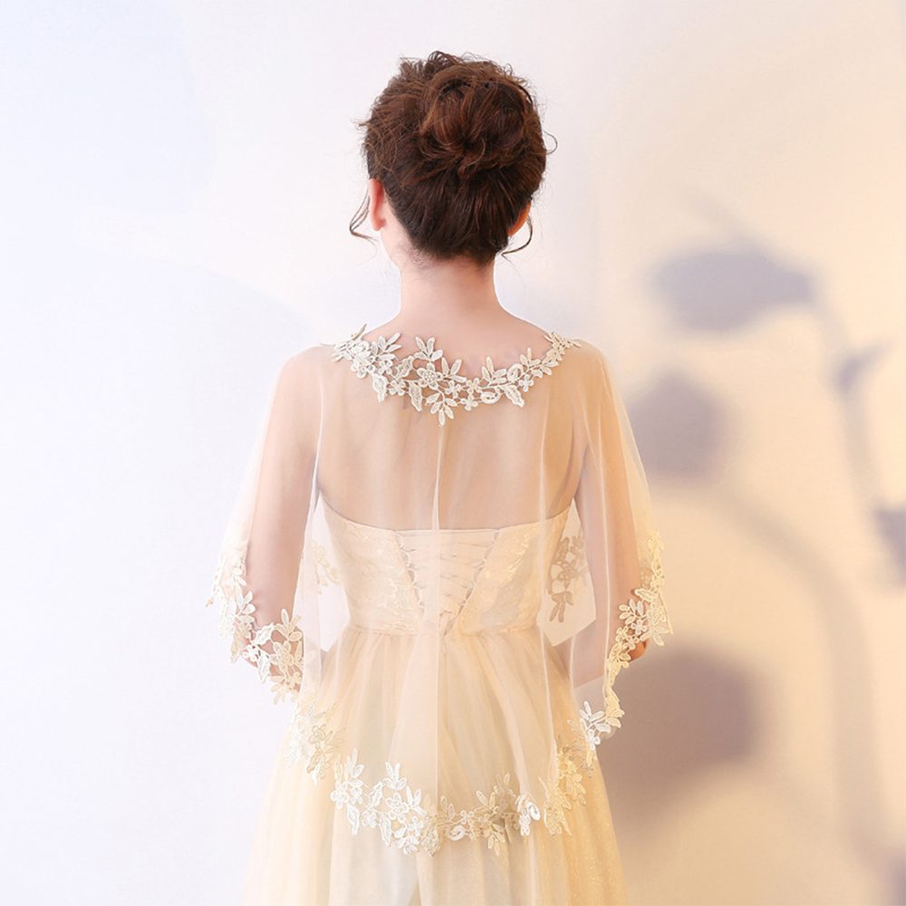 Zaewry Bolero Spitzen-Stola für Damen, transparenter Schal,Hochzeits-Cape elegante Schulterbedeckung für Hochzeit und Brautmode,Halblange Ärmel