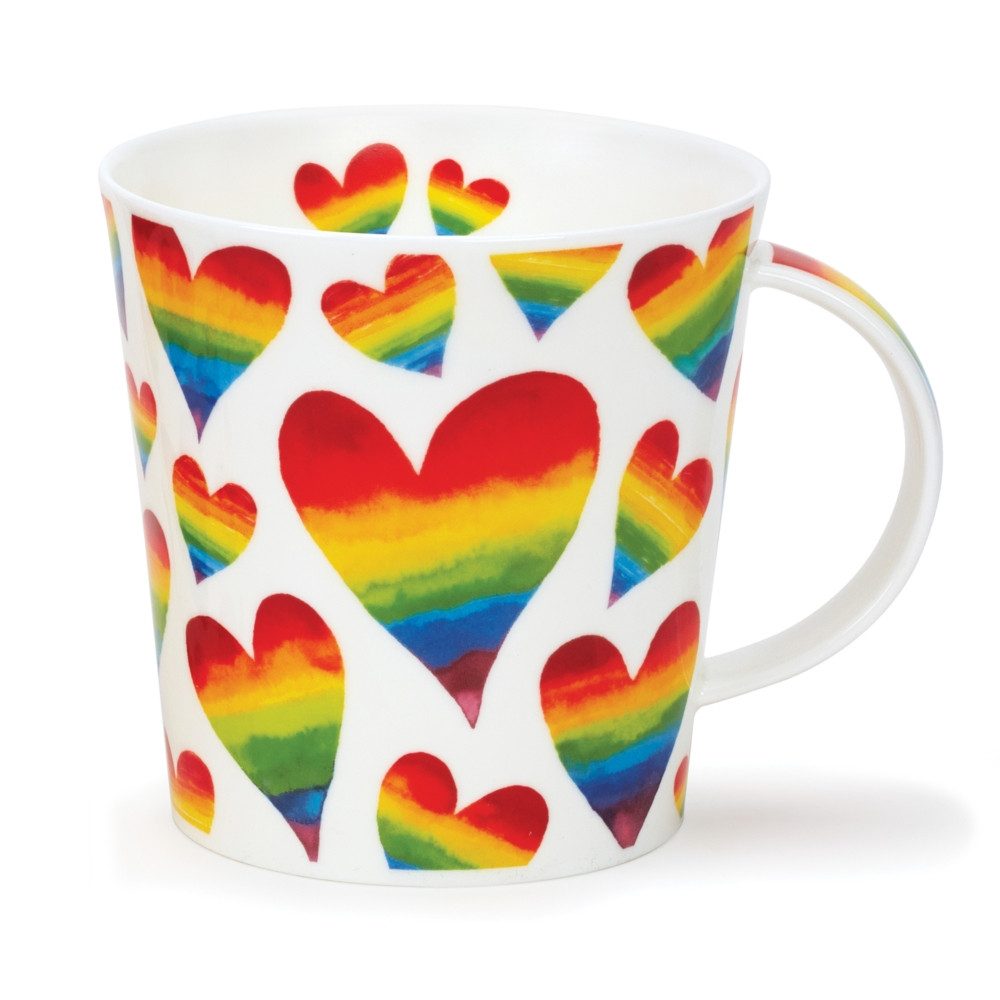 Dunoon Tasse Rainbow Hearts Herzen Cairngorm 0,48 L Fine Bone China Porzellan, 1-tlg.