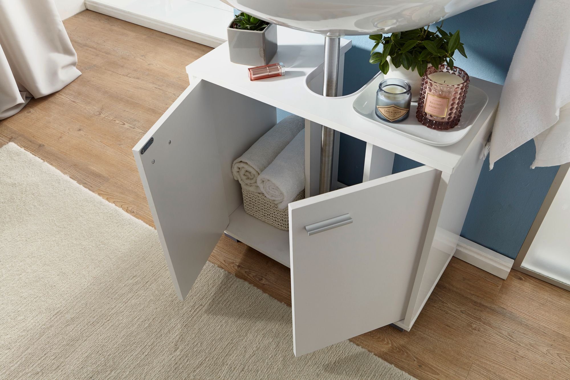 WL1.344 Waschbeckenunterschrank Badschrank Waschbeckenunterschrank Aufbewahrung, Baduntersch cm Waschbecken Bad 2 Waschtischunterschrank Breit, Schrank Kleiner Badezimmer Badunterschrank WL1.344 Weiß, 60 Waschbeckenunterschrank Design Türen mit möbelando Design Stehend,