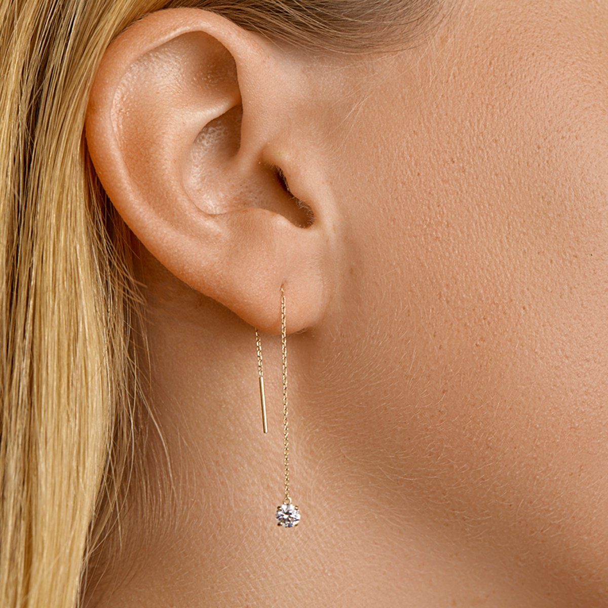 NICEANDnoble Paar Ohrhänger Durchzieher Ohrhänger 585er Gelbgold mit Zirkonia, Goldschmuck für Damen – Bild 3 von 5