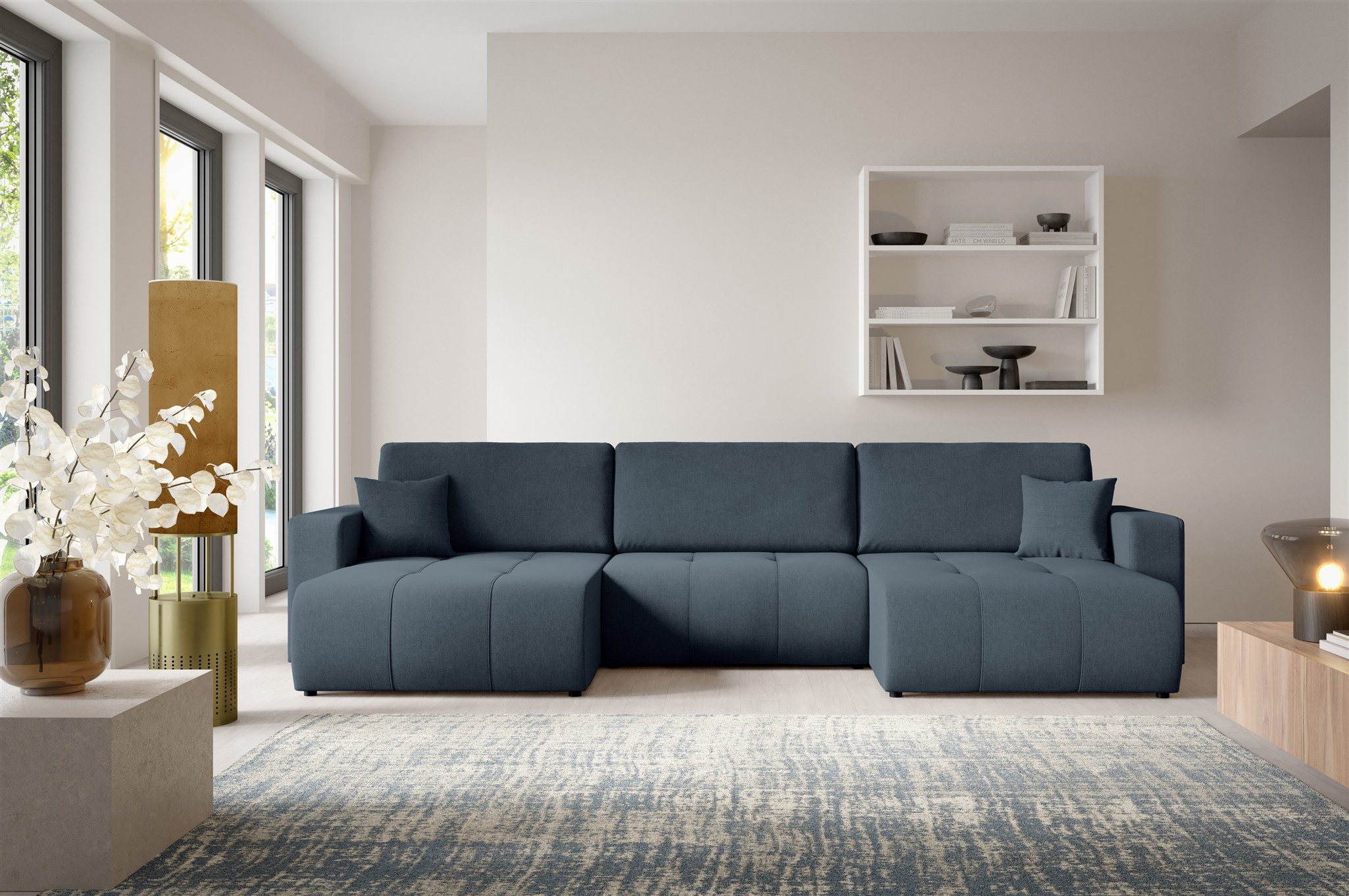 Fun Möbel Wohnlandschaft Sofa mit Schlaffunktion FUN ERON in Stoff Wind, inkl. Bettkasten, Inkl. 3 Rücken- und 2 Zierkissen