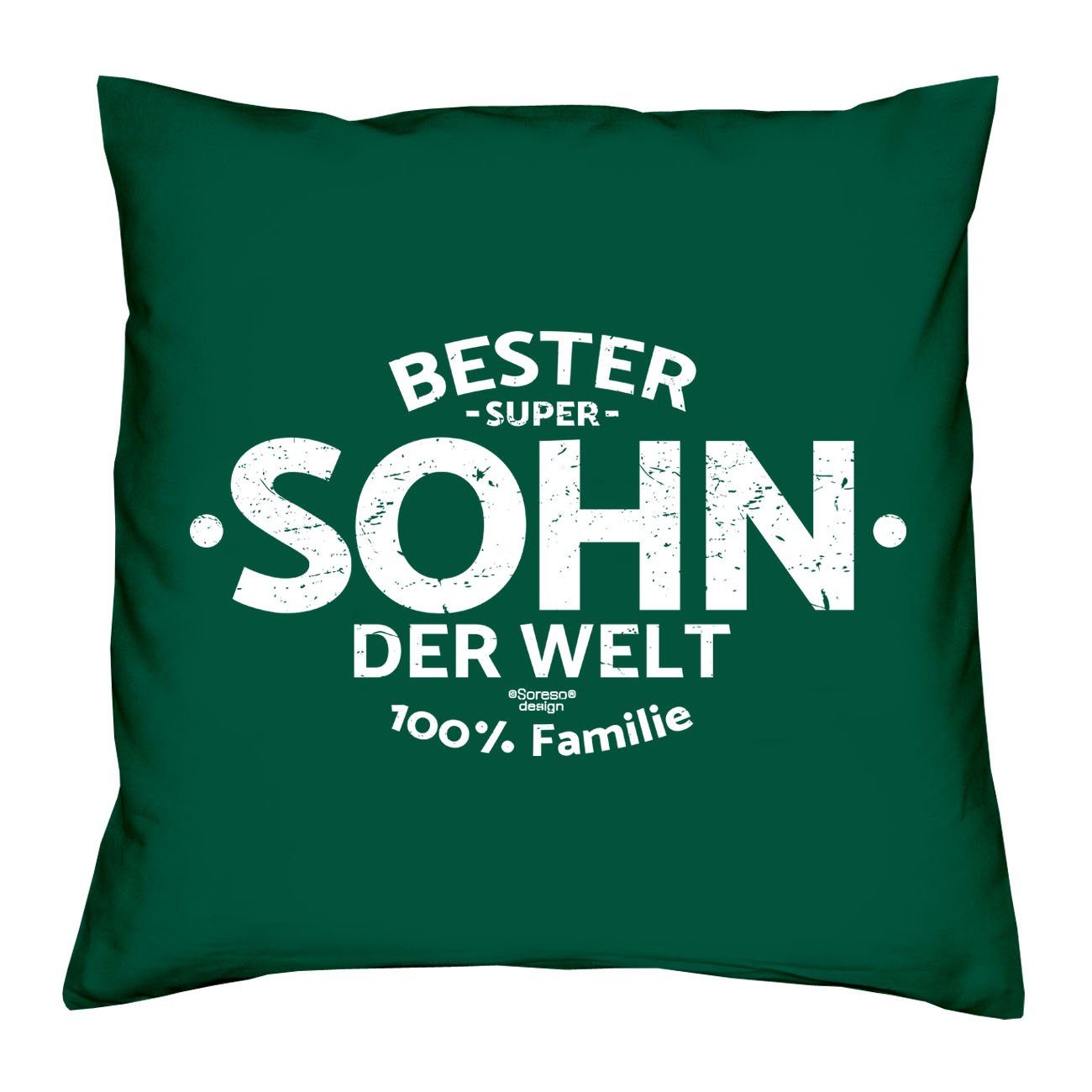 Soreso® Dekokissen Kissen Bester Sohn der Welt Kissenbezug und Füllung, Geschenk Geburstag Weihnachten dunkelgrün