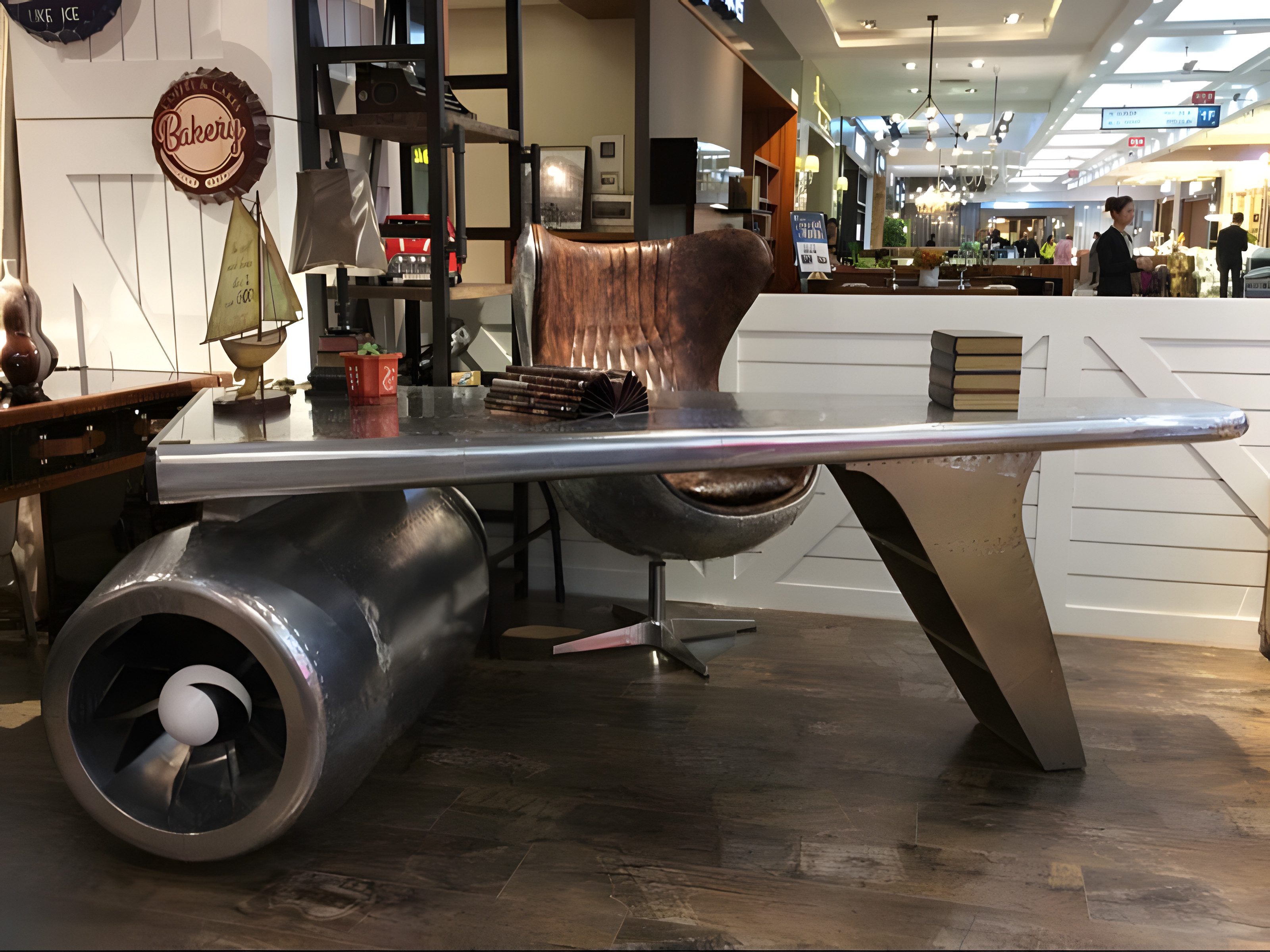 JVmoebel Schreibtisch Aluminium Schreibtisch Aviator in Silber mit Flügel-Elementen (1-St., Maße Bartisch), Made in Europe