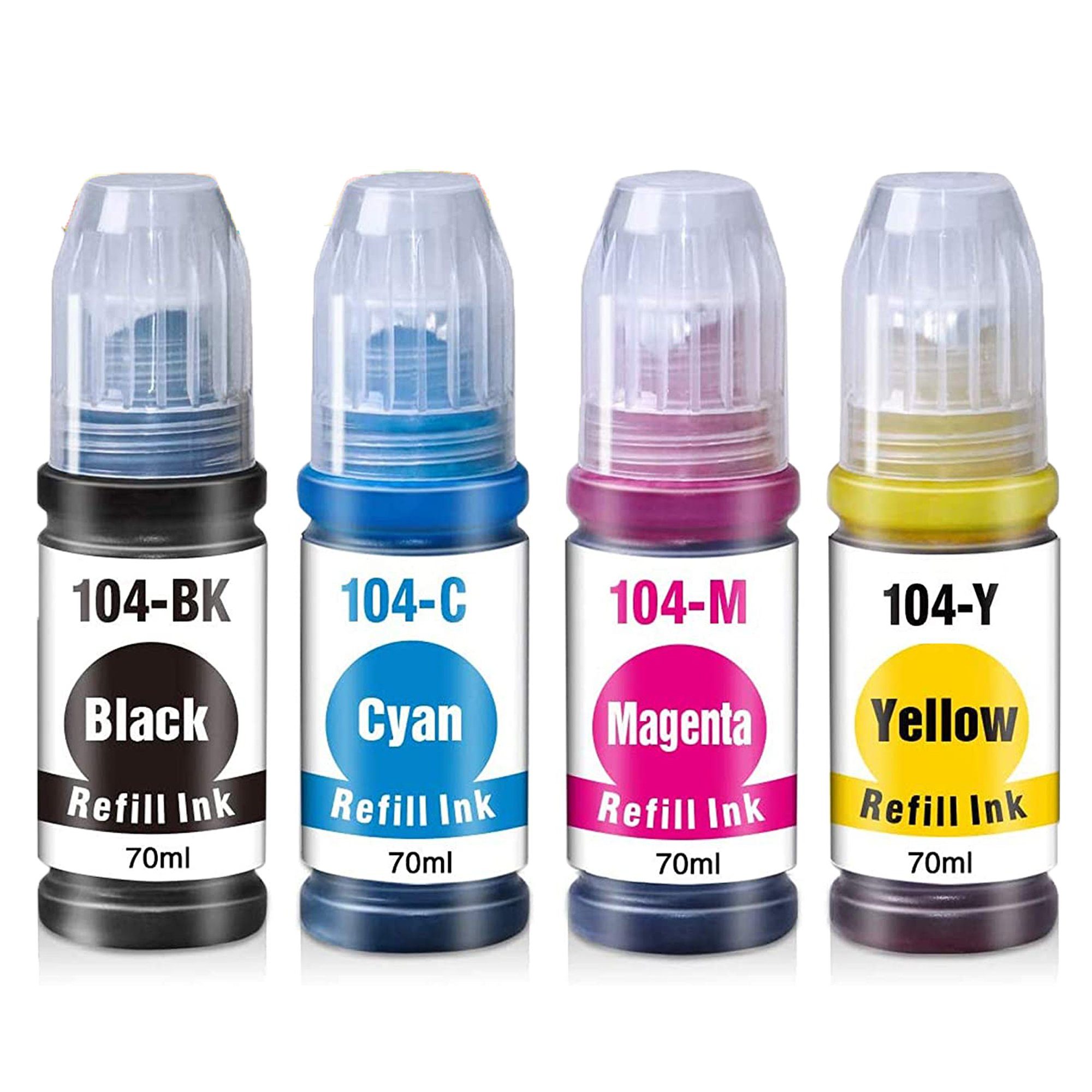 NEXPRO EPSON 104 Nachfülltinte Tintenflasche Ecotank ET-2710 ET-2711, 4er Tintenpatrone (Packung, 5er Tinte Refill für EPSON 104 Ecotank ET-2820 ET-2821 ET-2825 ET-2826)