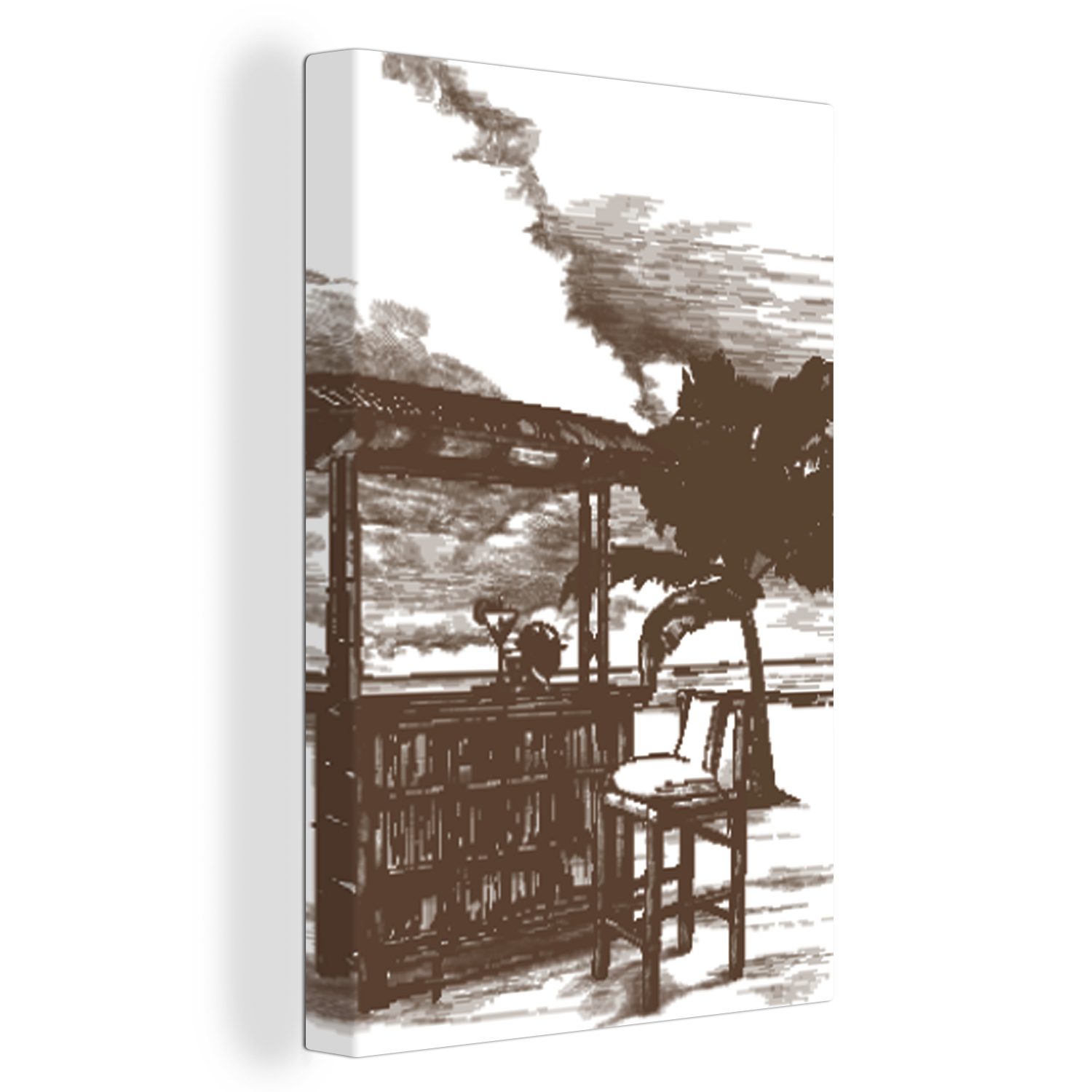 OneMillionCanvasses® Leinwandbild Strand - Hütte - Palme, (1 St), Leinwandbild fertig bespannt inkl. Zackenaufhänger, Gemälde, 20x30 cm