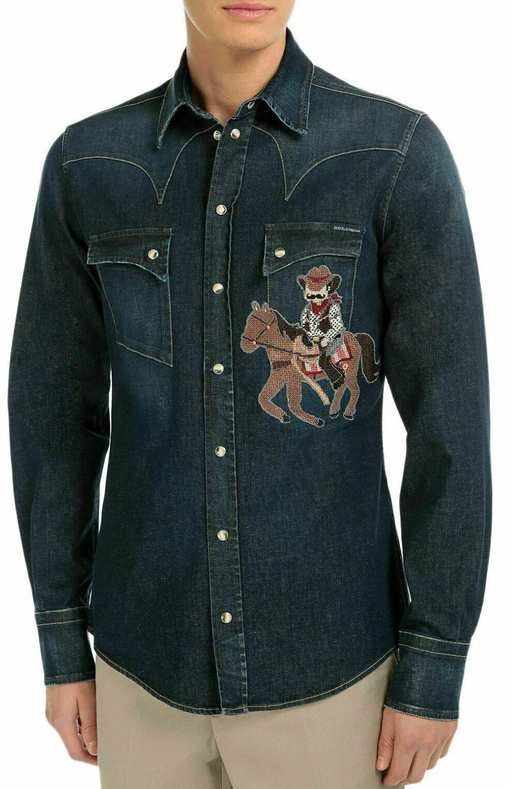 DOLCE & GABBANA Jeanshemd Cowboy Limited Denim Hemd mit Stickerei Cowboy-Motiv als kunstvolle, aufwendige Stickerei