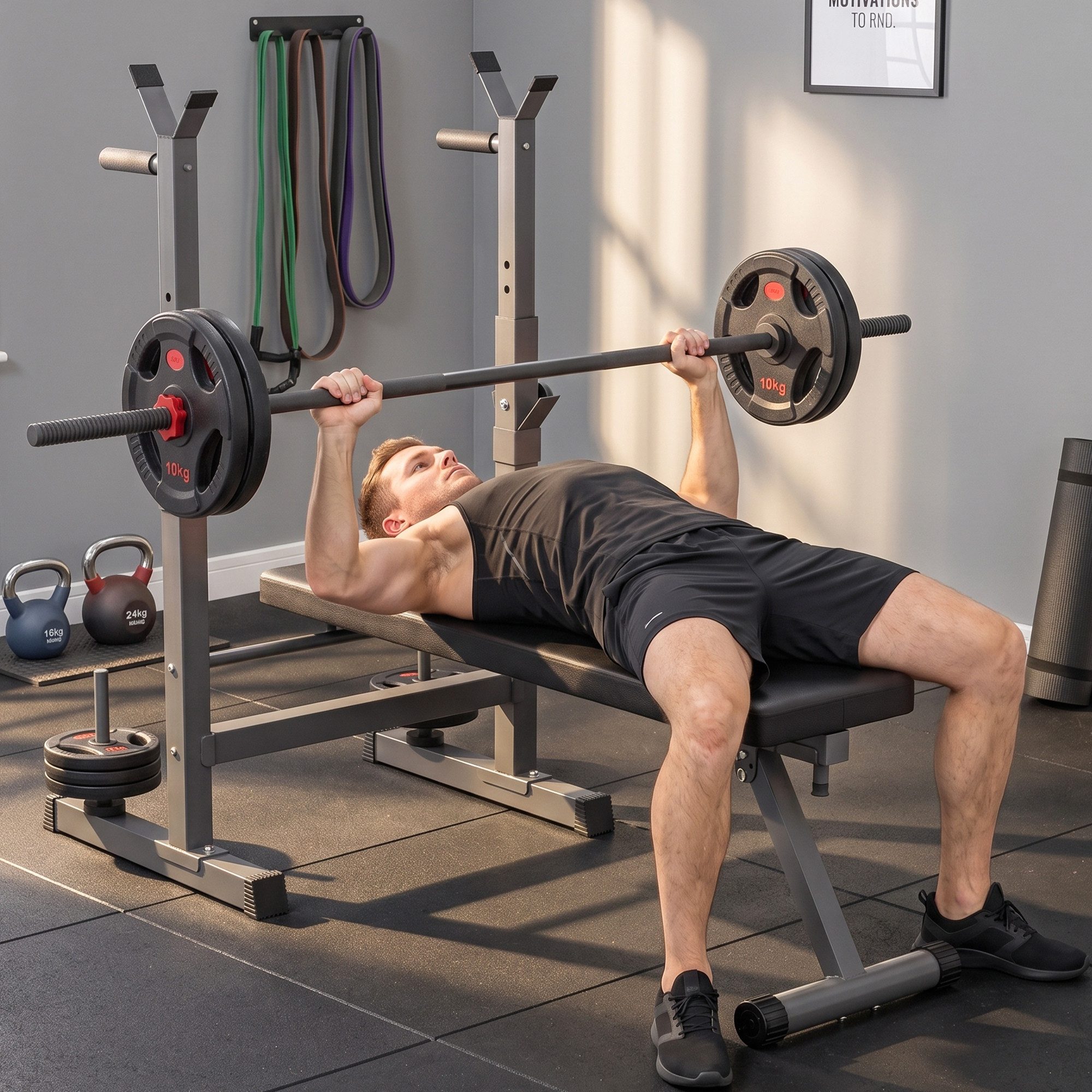 HOMCOM Hantelbank Hantelbank Verstellbar, Klappbar Trainingsbank mit Hantelablage, (Beinpresse, 1-tlg., Armauflage für Gewichtstraining), 140cm x 73cm x 122cm