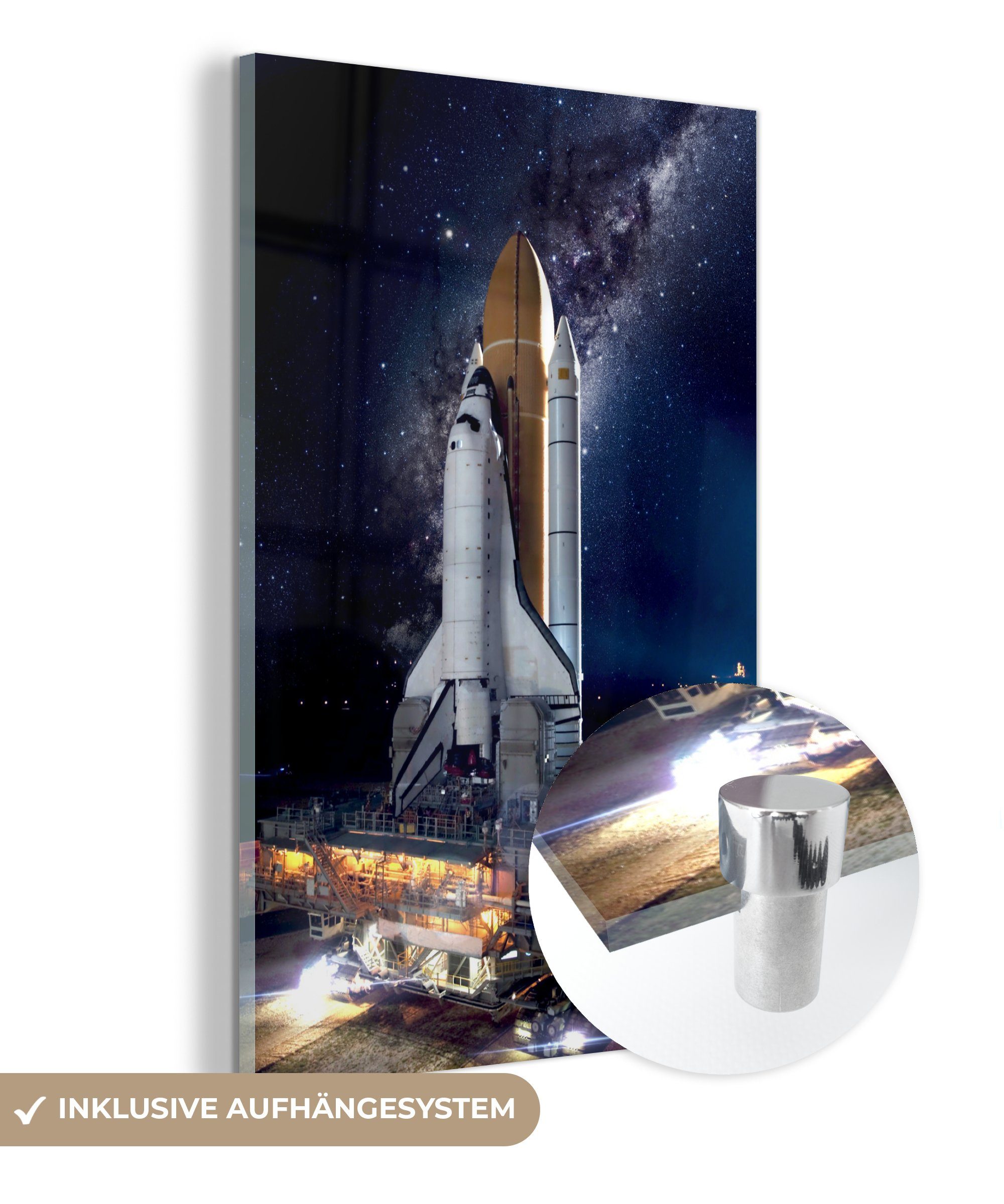 MuchoWow Acrylglasbild Rakete - Weltraum - Sterne, (1 St), Glasbilder - Bilder auf Glas Wandbild - Foto auf Glas - Wanddekoration