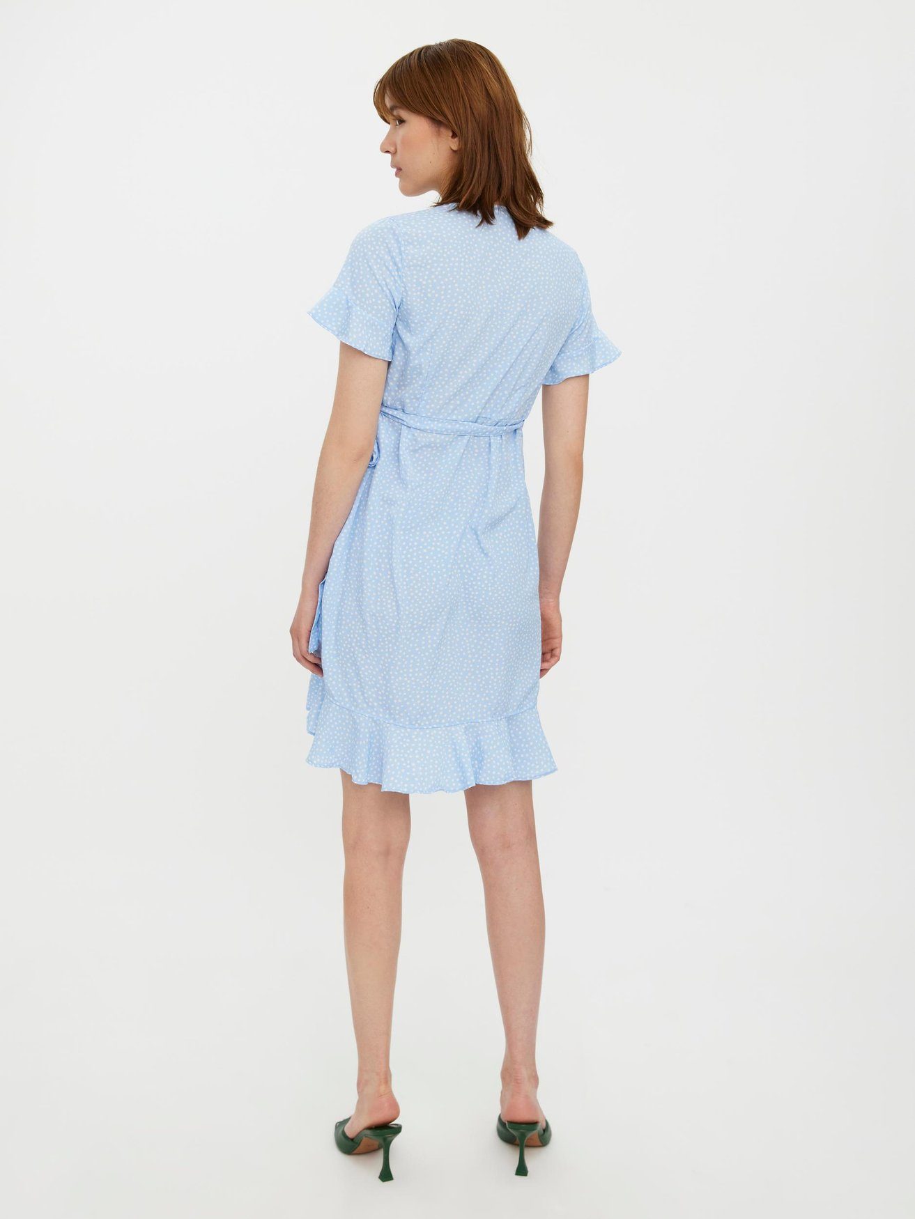 Vero Moda Rüschen Wickel Kleid 5757 VMHENNA Kurzes Shirtkleid mit Blau in (kurz)