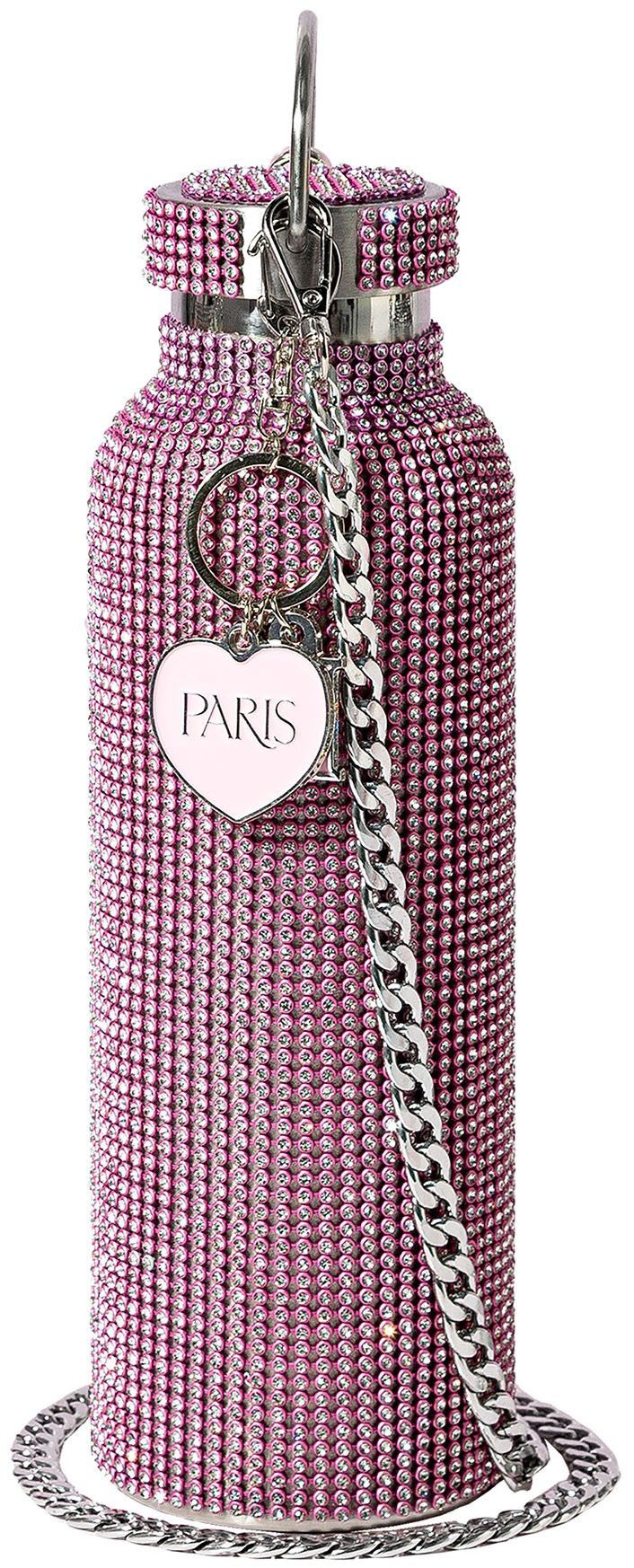 Paris Hilton Trinkflasche Paris Hilton, Luxus Trinkgefäß mit über 5000 Strasssteinen, Wasserflasche in Diamant-Optik, Luxusgetränkebehälter, aus Edelstahl