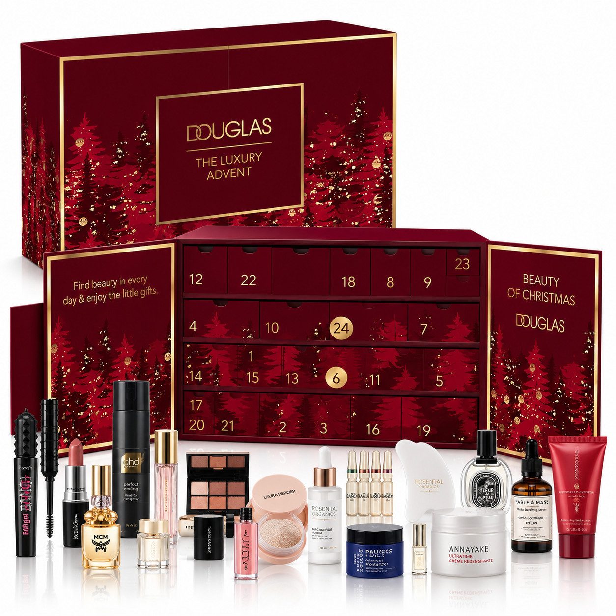 Douglas Kosmetik-Adventskalender LUXURY rot Beauty Frauen Adventskalender SONDEREDITION - (Produkt Spar-Set bestehend aus Highlights von 2025 & 2026, für Damen, 24-tlg), Kosmetik Weihnachtskalender Frau Mädchen Advent Kalender Weihnachten