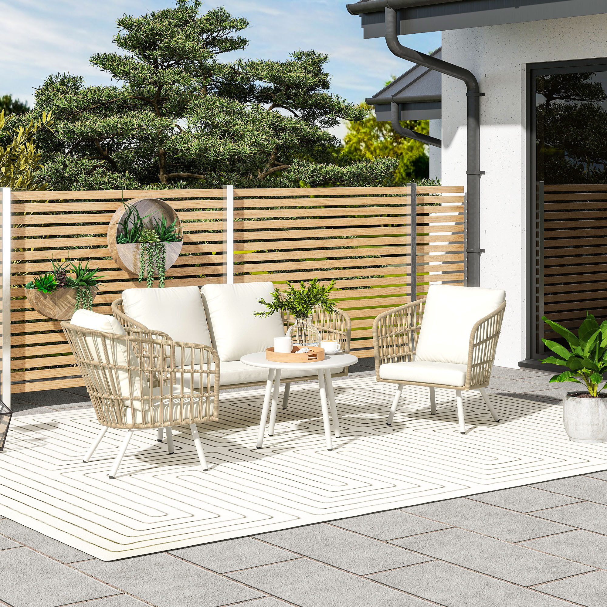 Outsunny Sitzgruppe mit 2er Sofa, Sessel, günstig online kaufen