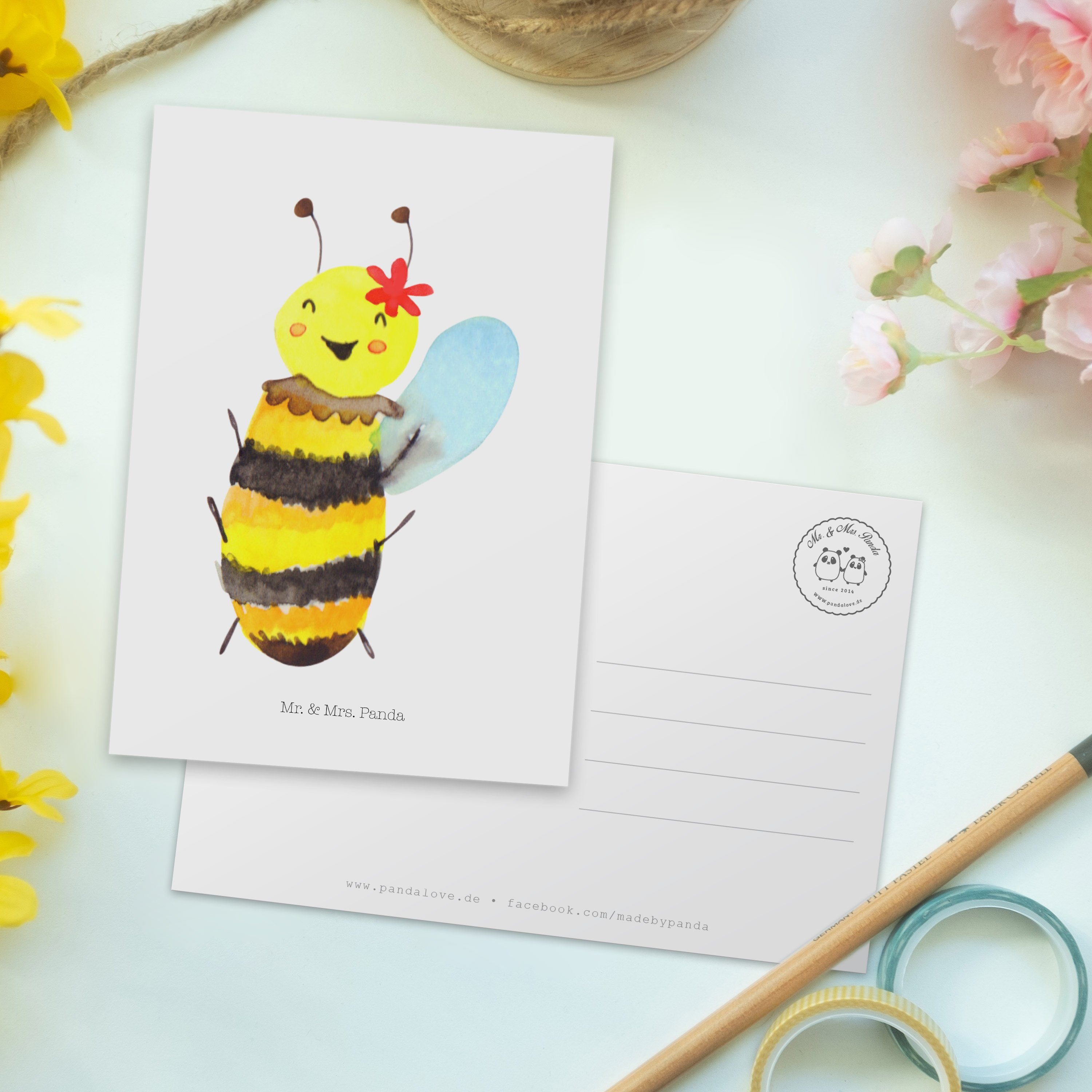 Mr. & Mrs. Wespe, - Happy Hummel, - Geschenk, Dankeskarte, Panda Biene Weiß Postkarte Grußkarte