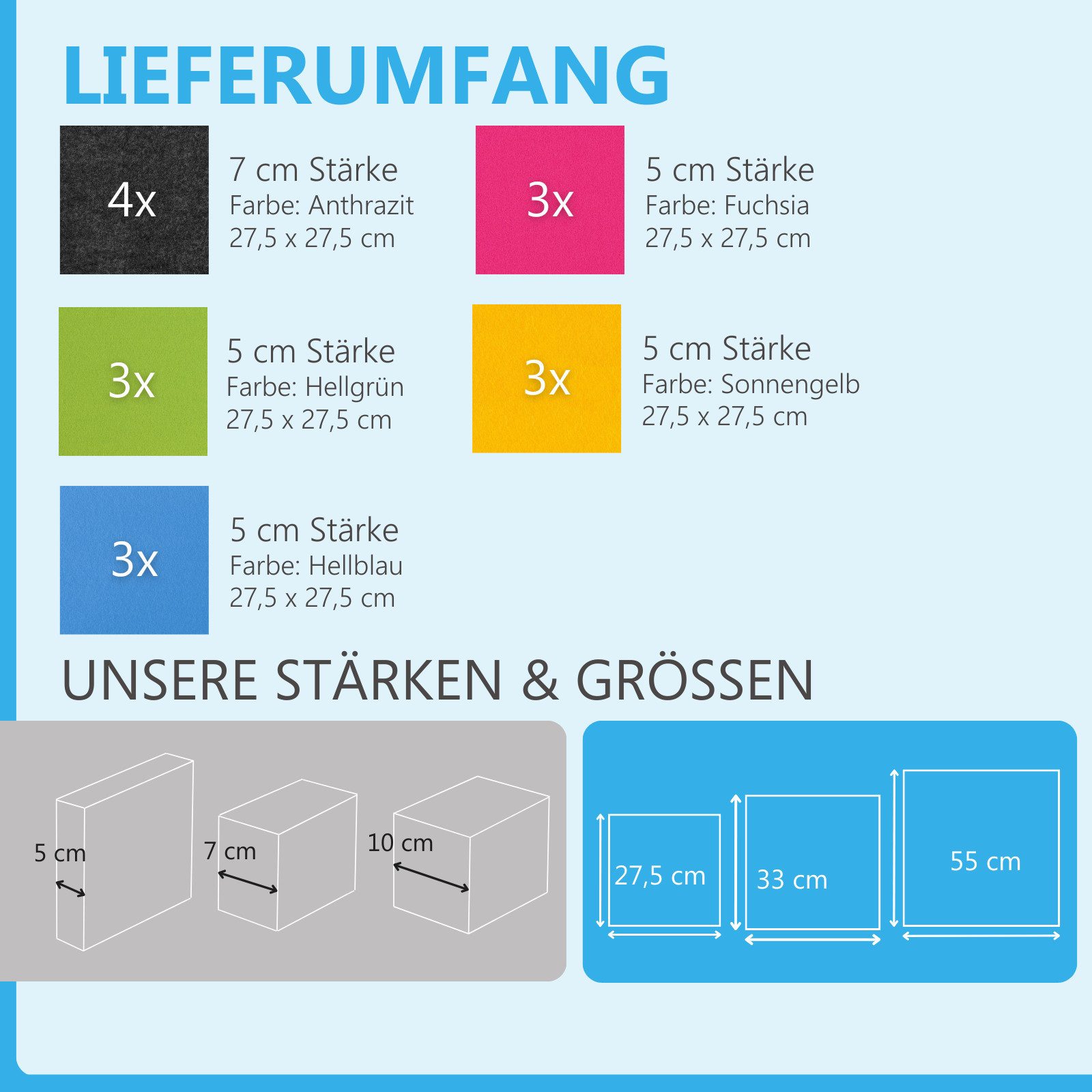 platino24 Akustikplatte 16 Elemente 3D-Set Colore Quadrat 27,5 x 27,5 cm Multicolore